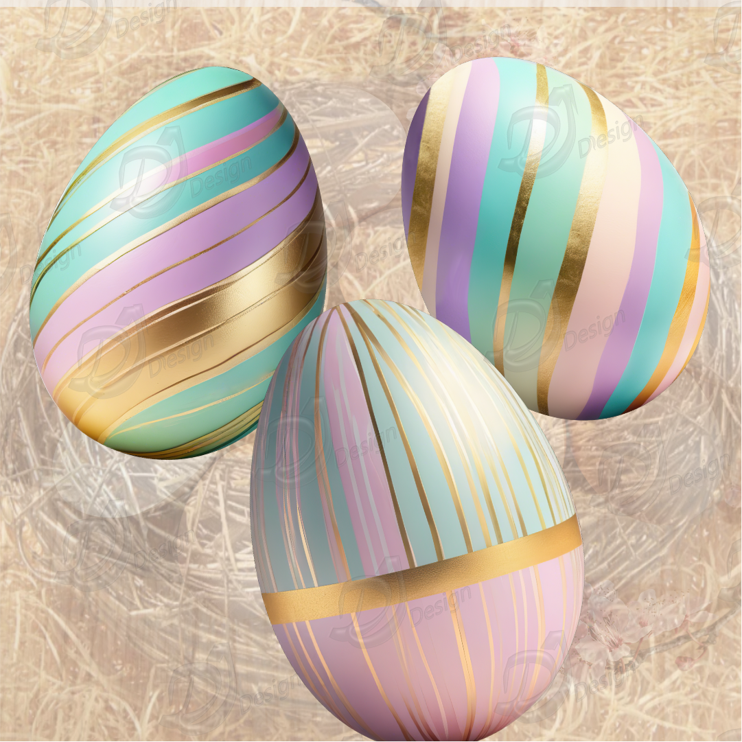 Pastel Colored Eggs with Gold Stripes