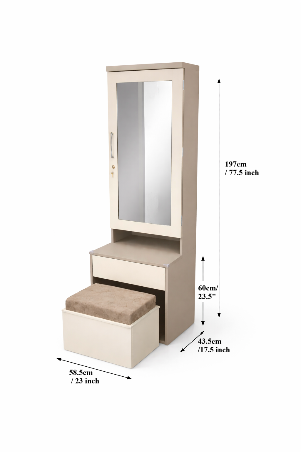 Modern Dressing Table with Mirror & Storage Stool
