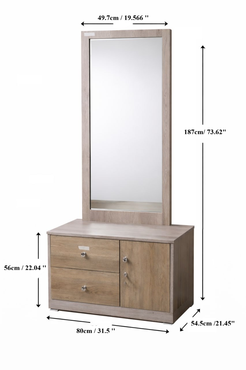 Wooden Dressing Table with Dual Drawer and Side Cabinet