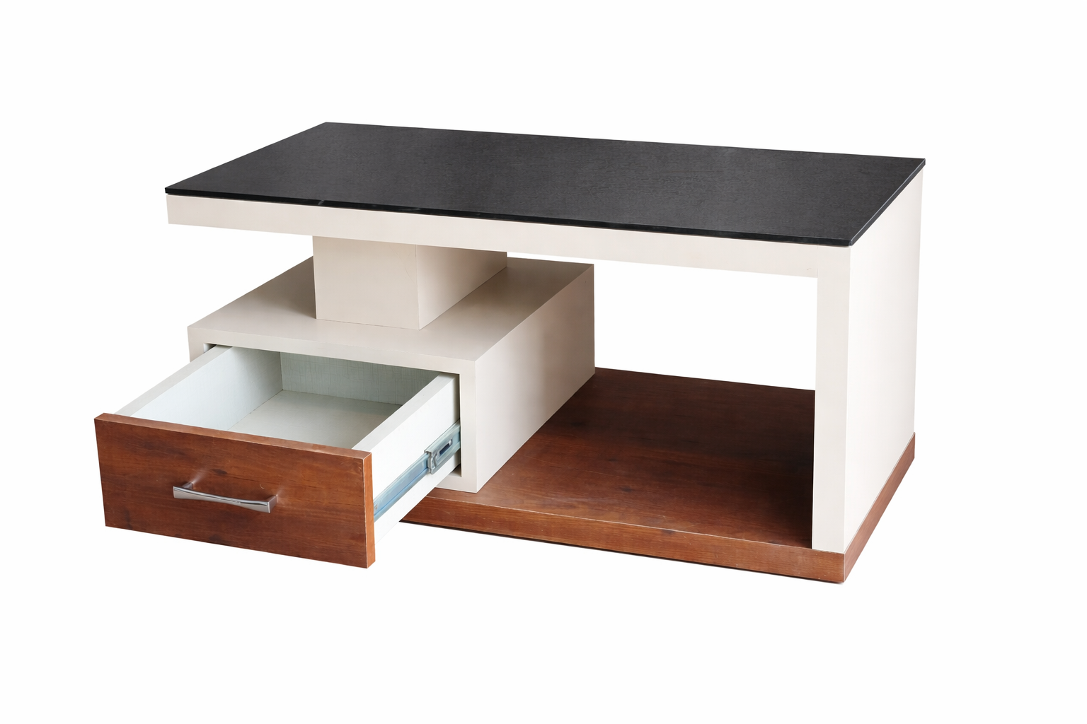 Modern Coffee Table with Glass Top & Storage Drawer