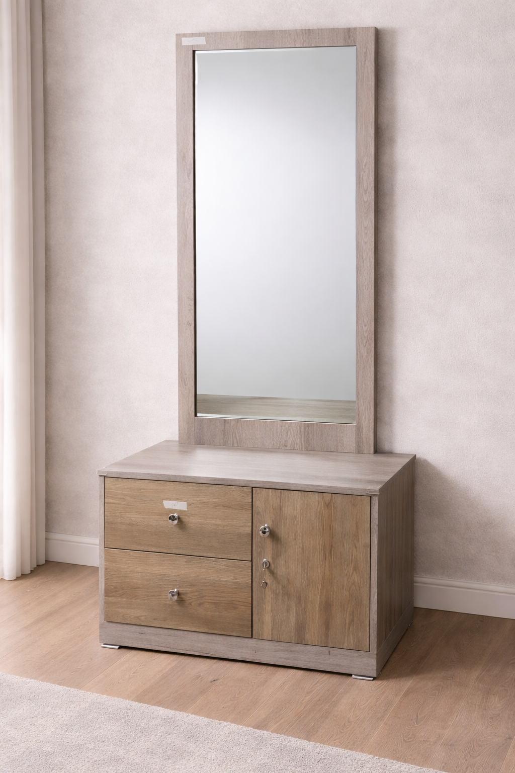 Wooden Dressing Table with Dual Drawer and Side Cabinet