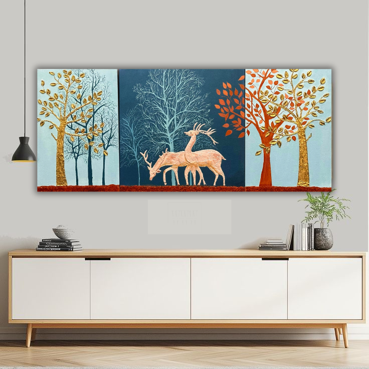 Golden Deers in Autumn Forest
