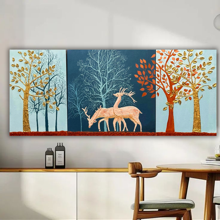 Golden Deers in Autumn Forest