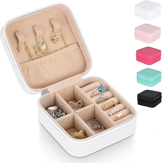 Mini Jewelry Organiser Box PU Leather Zipper Case with Divider Box