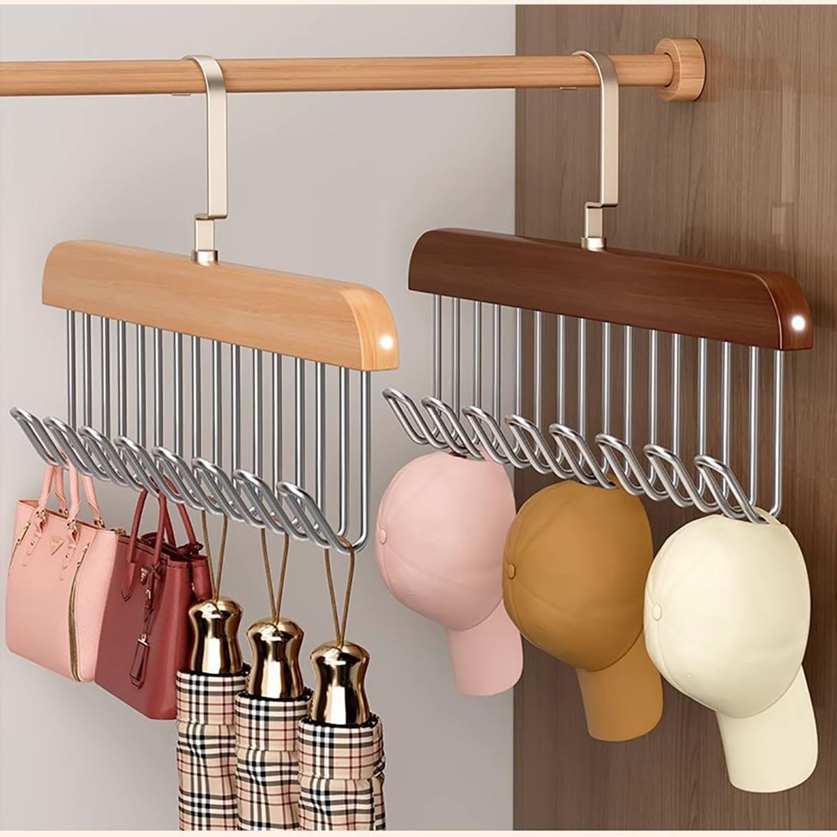 Wooden 8 Hangers for Belt, Tie, Lingerie, Scarf  Adjustable Closet Hangers