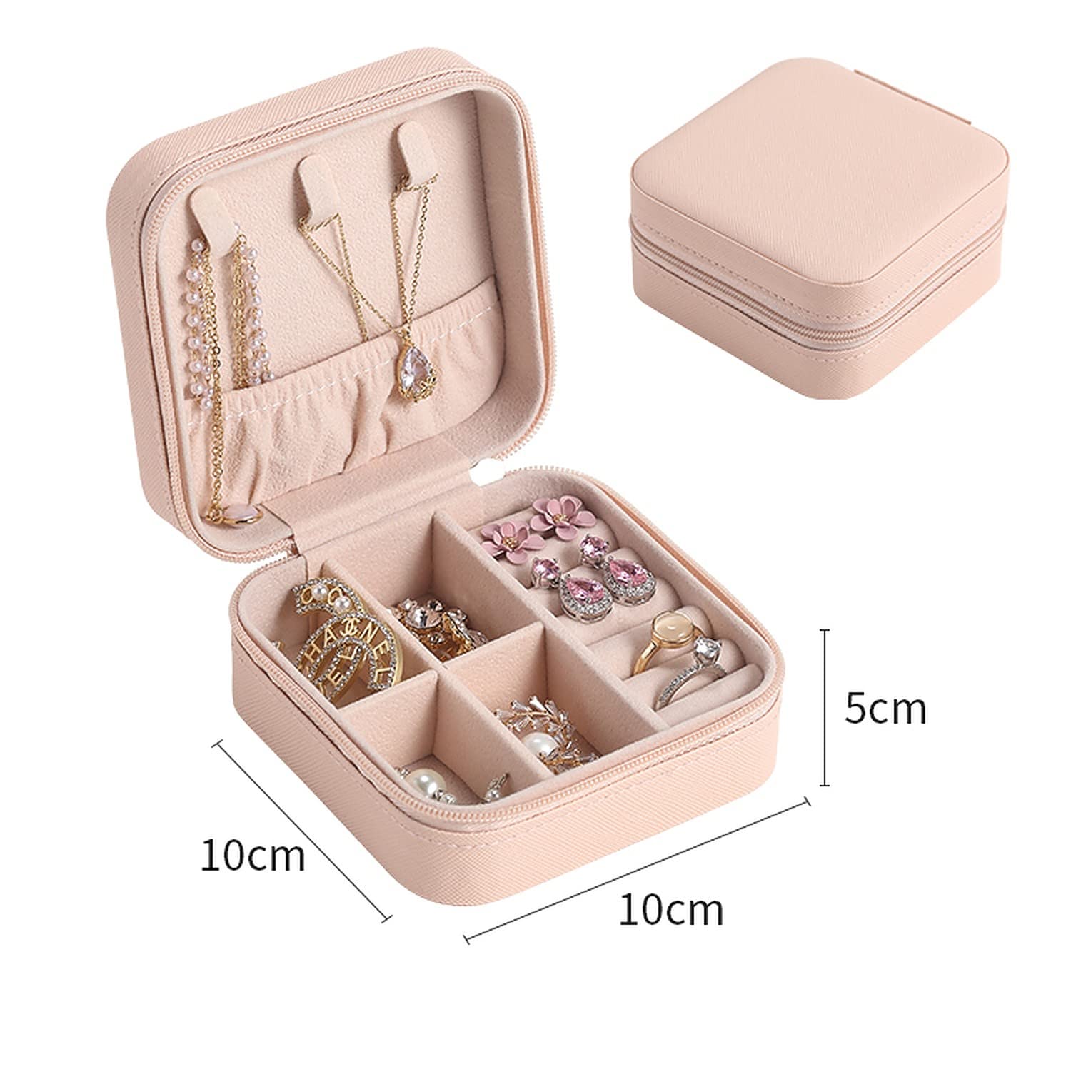 Mini Jewelry Organiser Box PU Leather Zipper Case with Divider Box