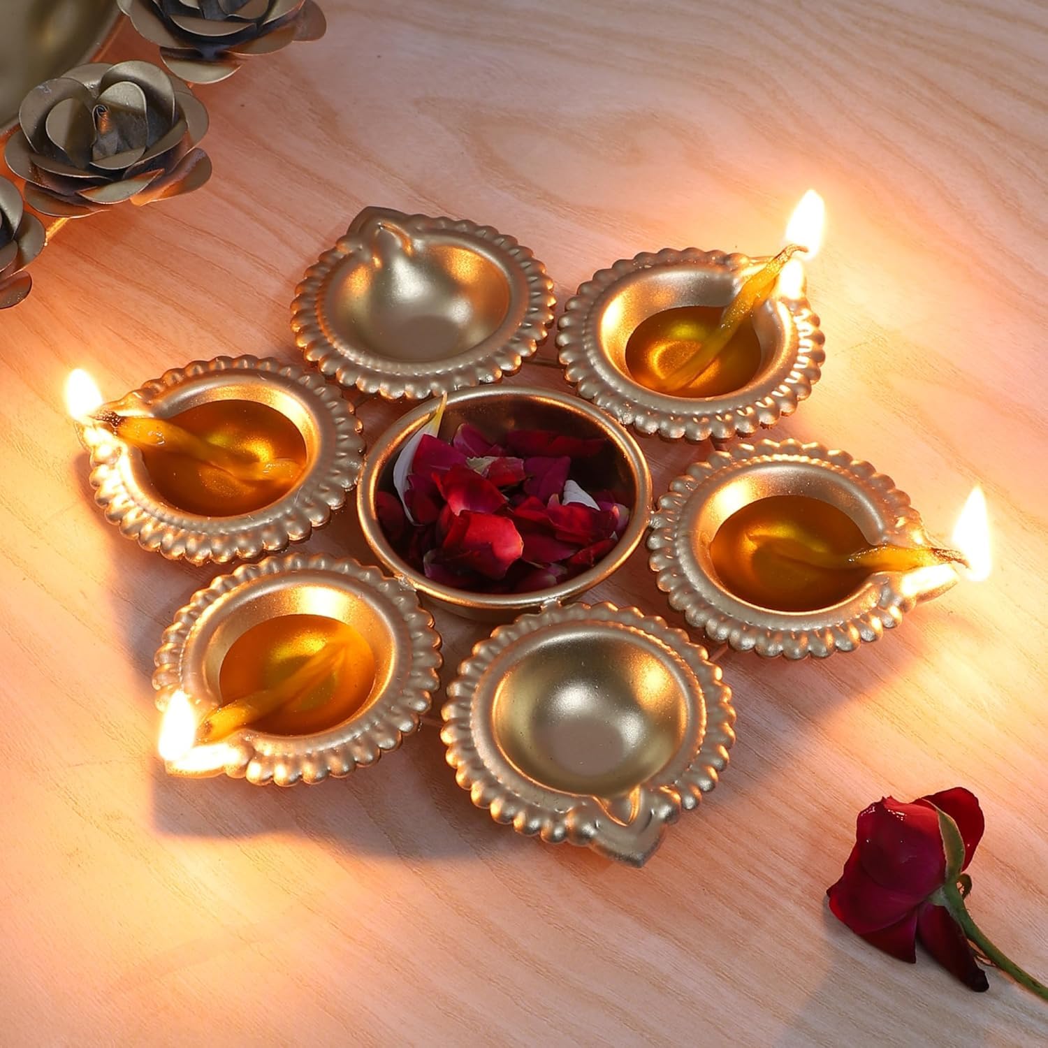 6 Diya Metal Urli Bowl for Festive Decor