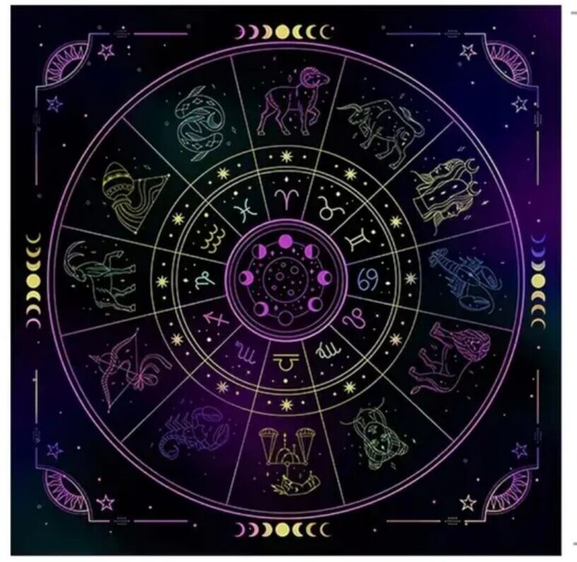 NAPPE D'AUTEL DE DIVINATION - 75X75 CM - MOTIF ASTROLOGIQUE & ZODIAQUE