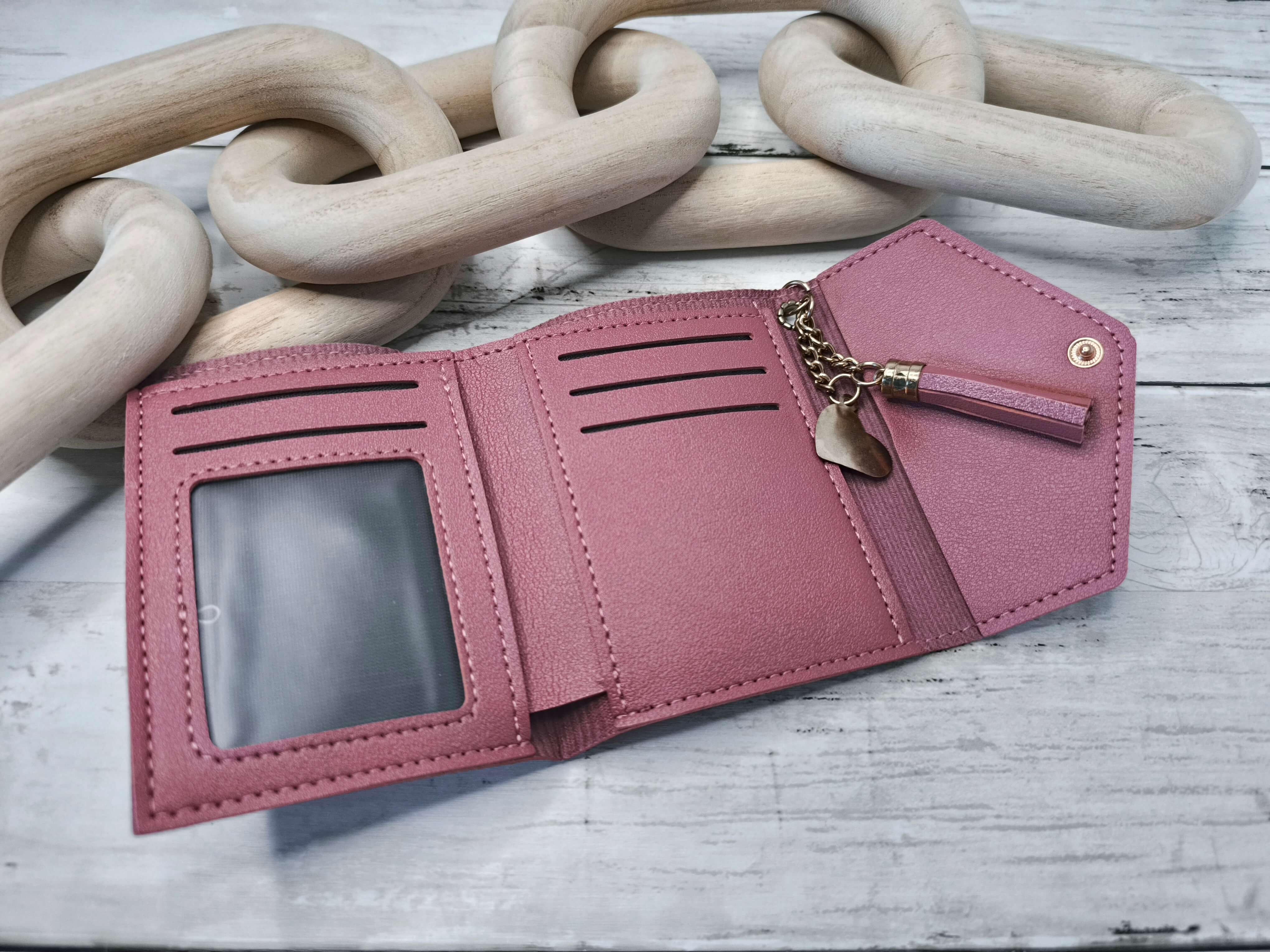 Portefeuille Femme Élégant – Rose ou Gris – Charm Cœur 