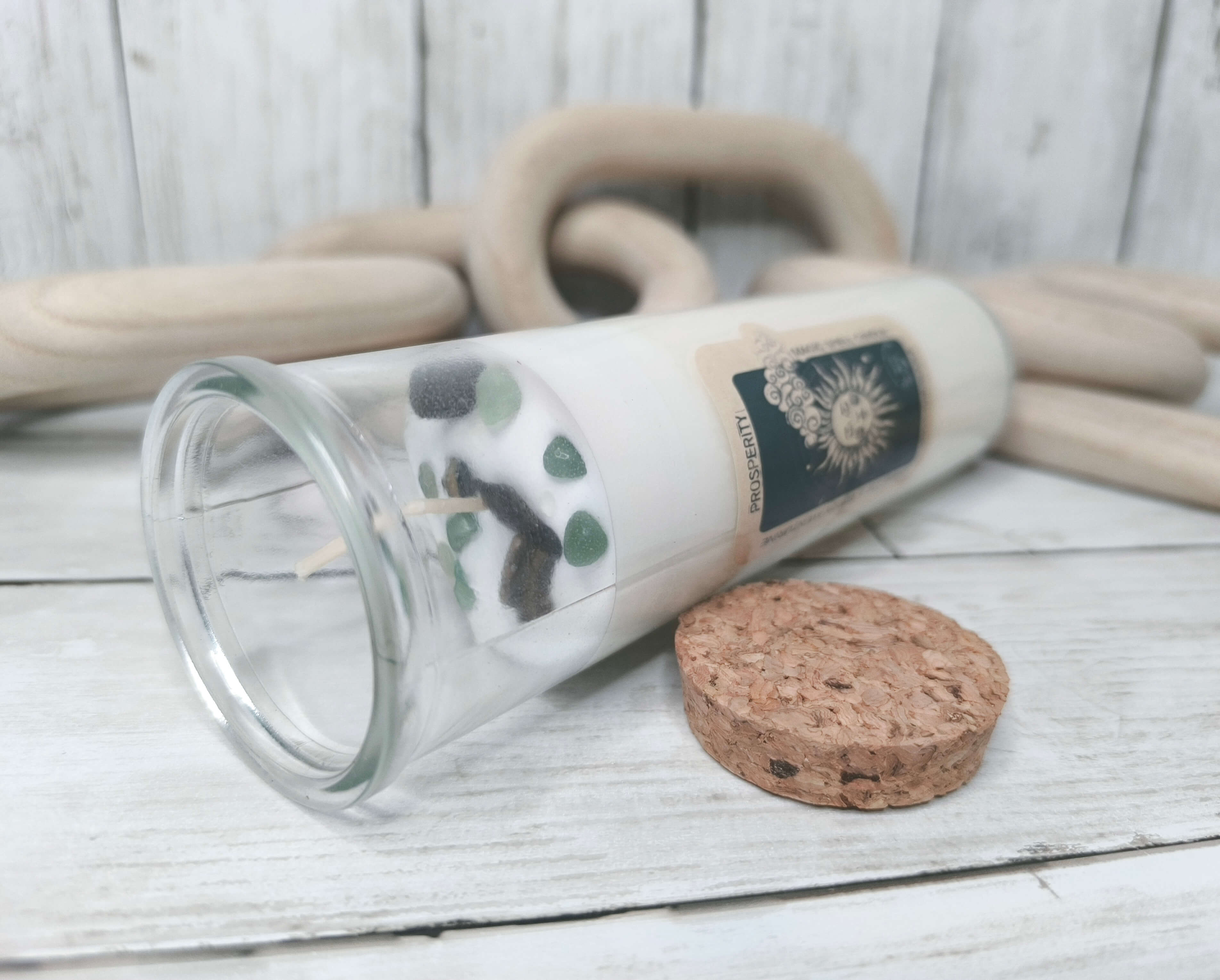 BOUGIE MAGIQUE DE PROSPERITE - CIRE DE SOJA, OEIL DE TIGRE & AVENTURINE VERTE 