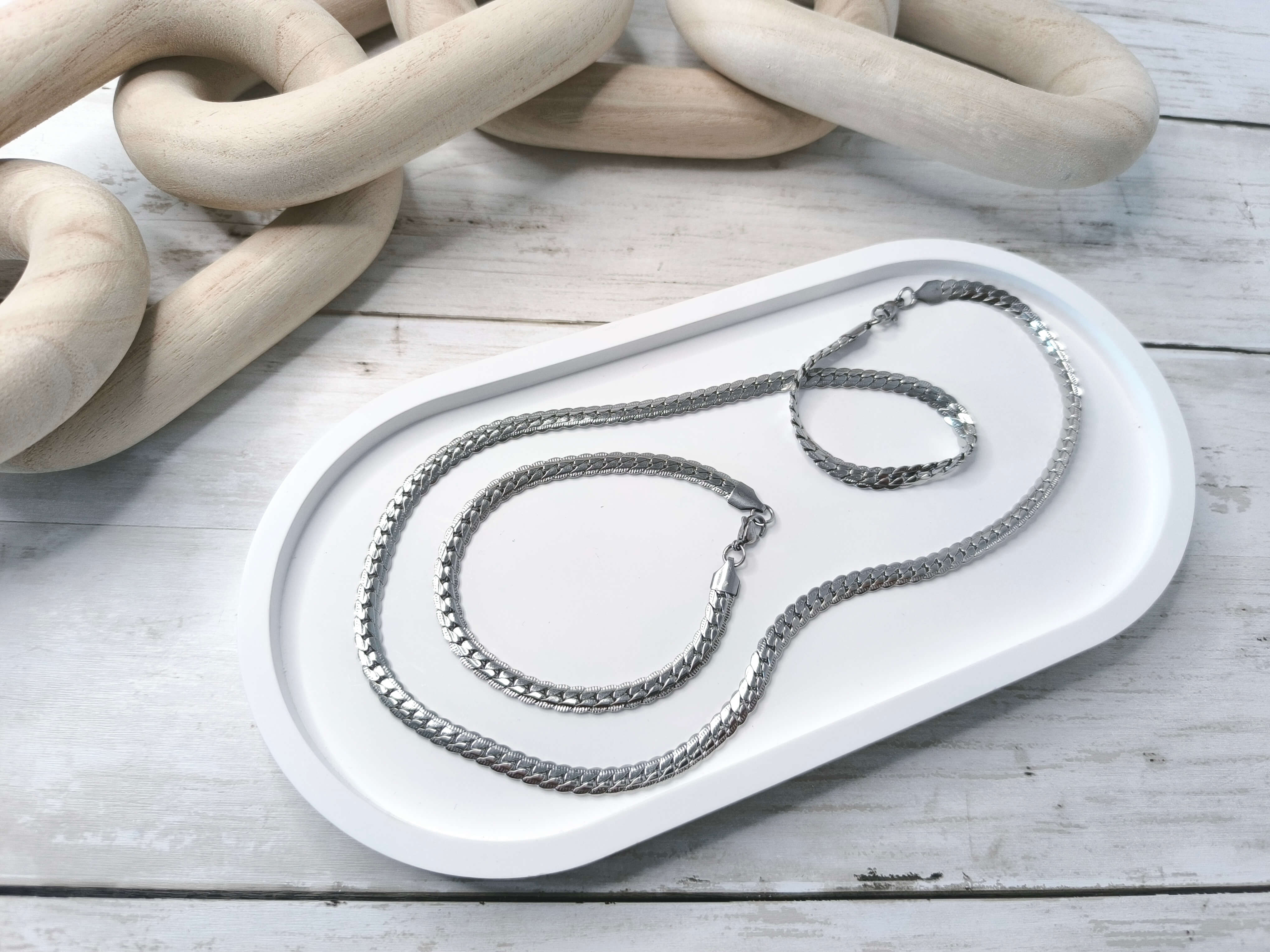 PARURE HOMME - COLLIER 60 CM & BRACELET 21 CM - EN ACIER INOXYDABLE - MAILLES SERREES