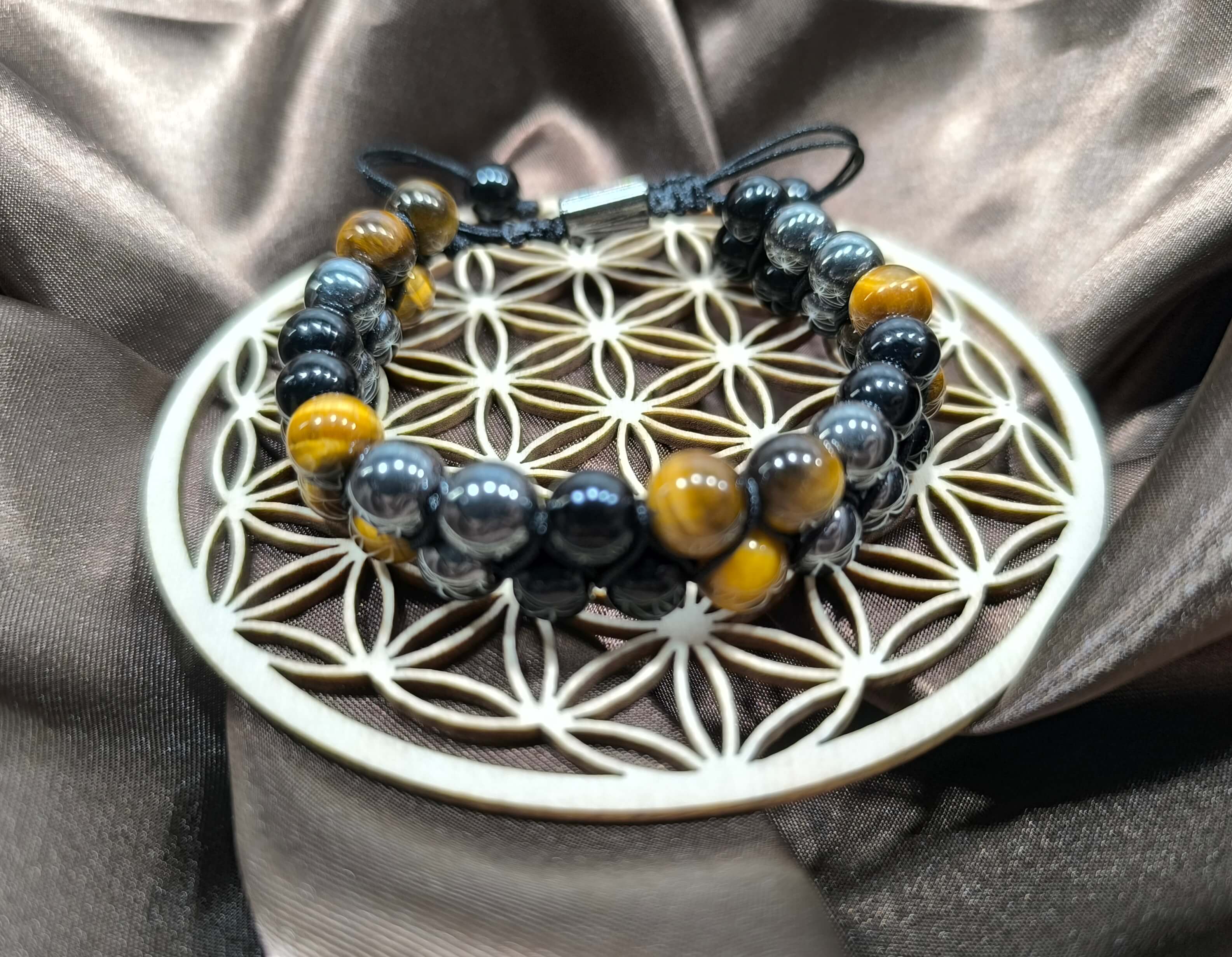 BRACELET HOMME - PIERRE NATURELLE - OEIL DE TIGRE & HEMATITE - PROTECTION & ENERGIE