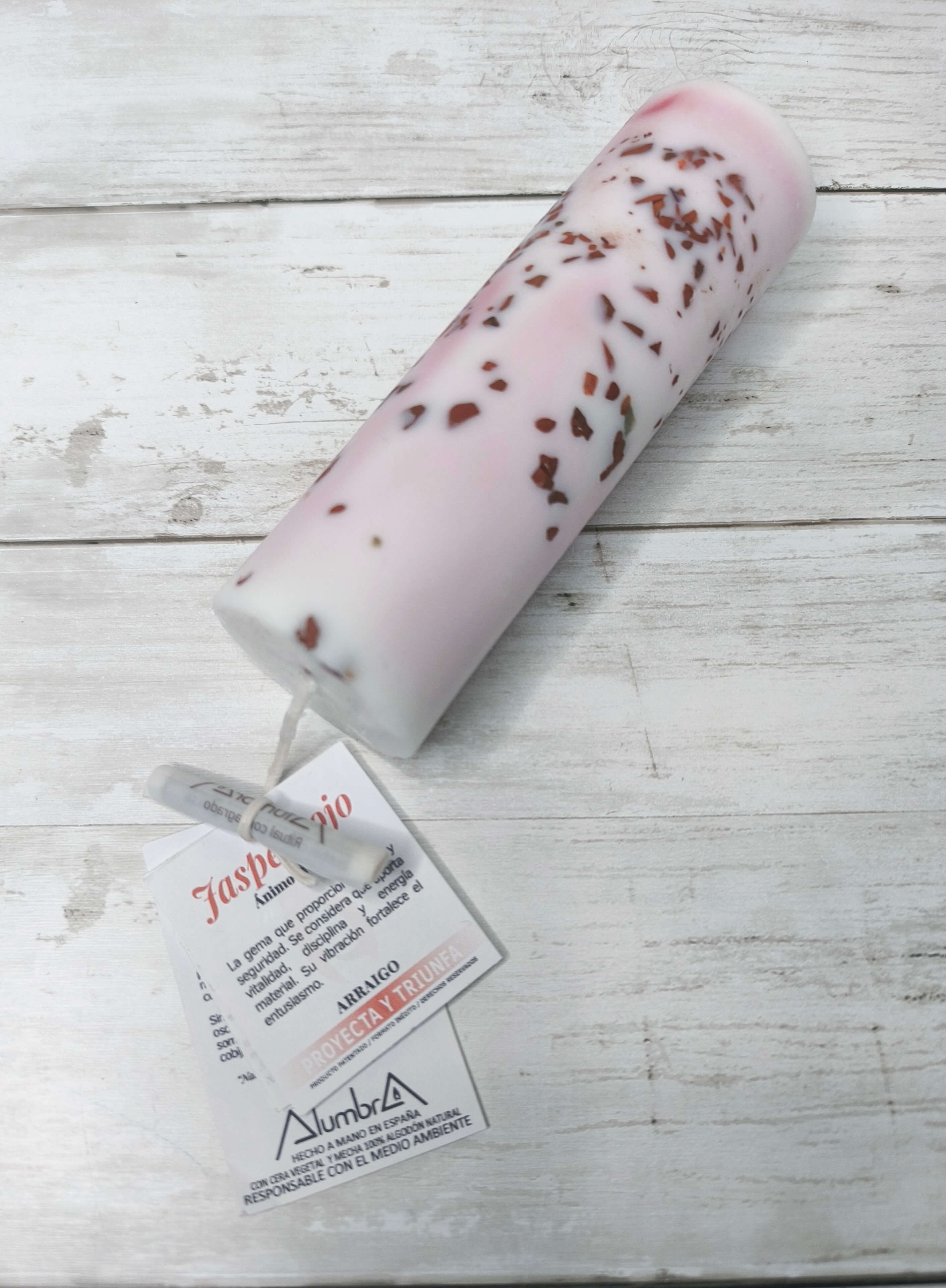 BOUGIE ARTISANALE AU JASPE ROUGE - VITALITE & TRIOMPHE