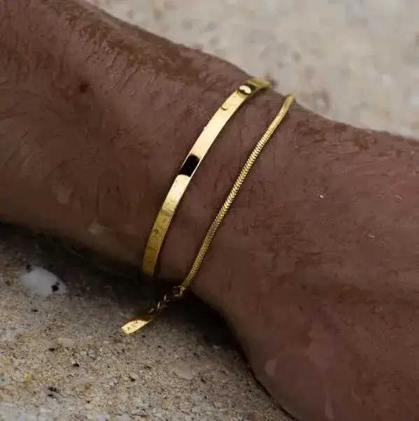 LOT DE 2 BRACELETS HOMME - DORE OU ARGENTE - ACIER INOXYDABLE 304 - ELEGANCE & SIMPLICITE