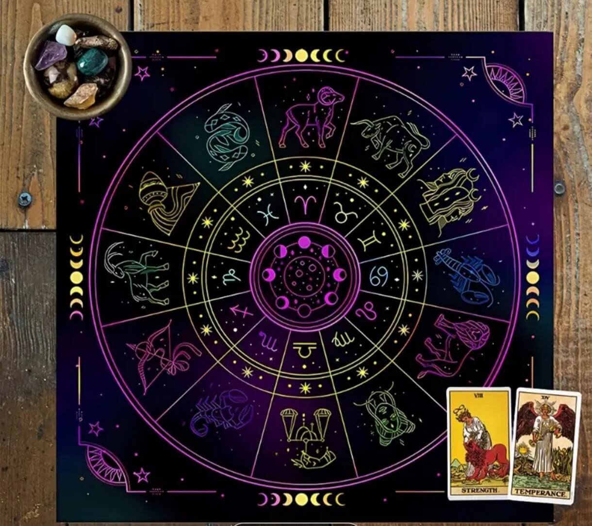 NAPPE D'AUTEL DE DIVINATION - 75X75 CM - MOTIF ASTROLOGIQUE & ZODIAQUE
