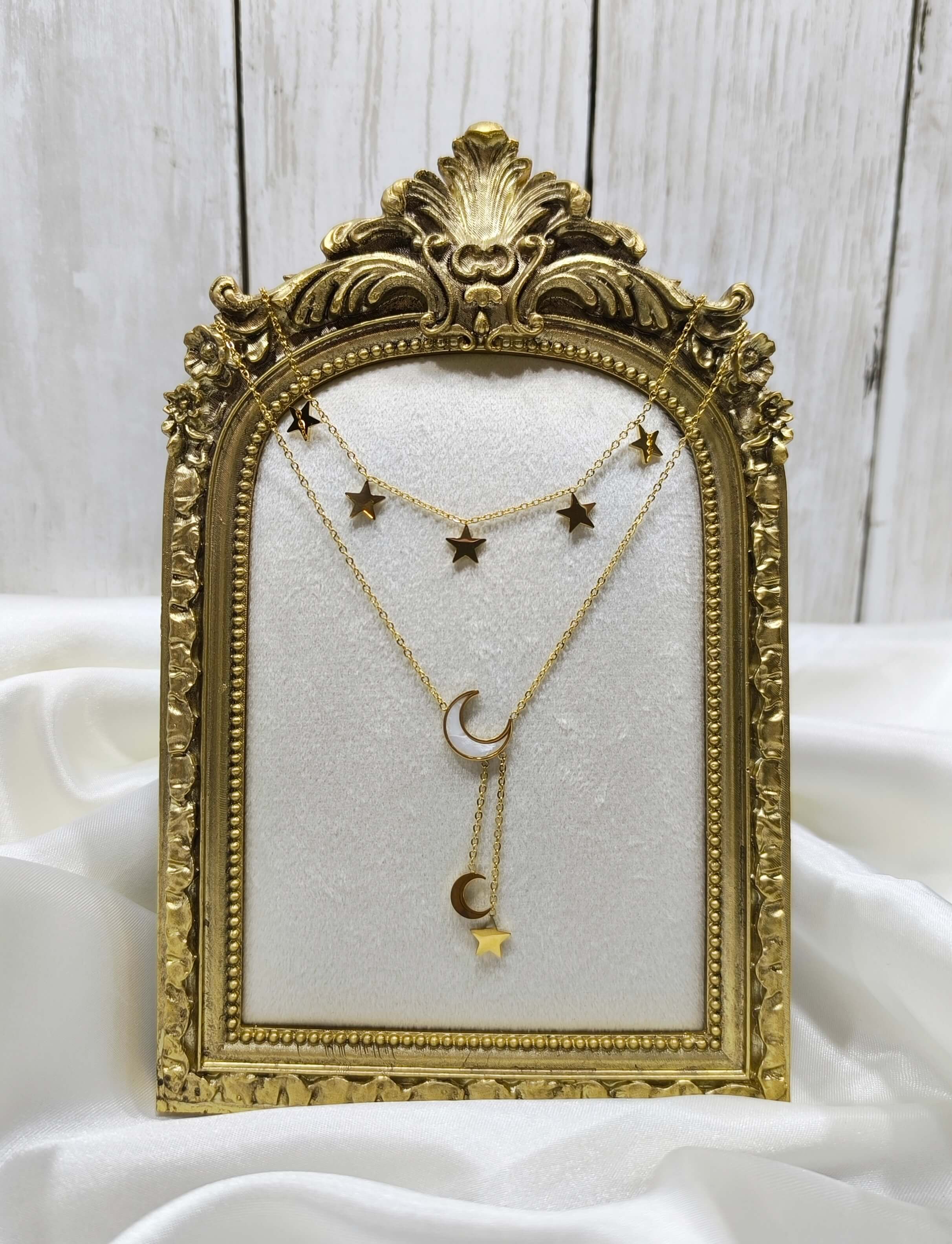 COLLIER FEMME - DEUX NIVEAUX - ACIER INOXYDABLE 304 -  PENDENTIF ETOILES & DEMI LUNE ELEGANTS