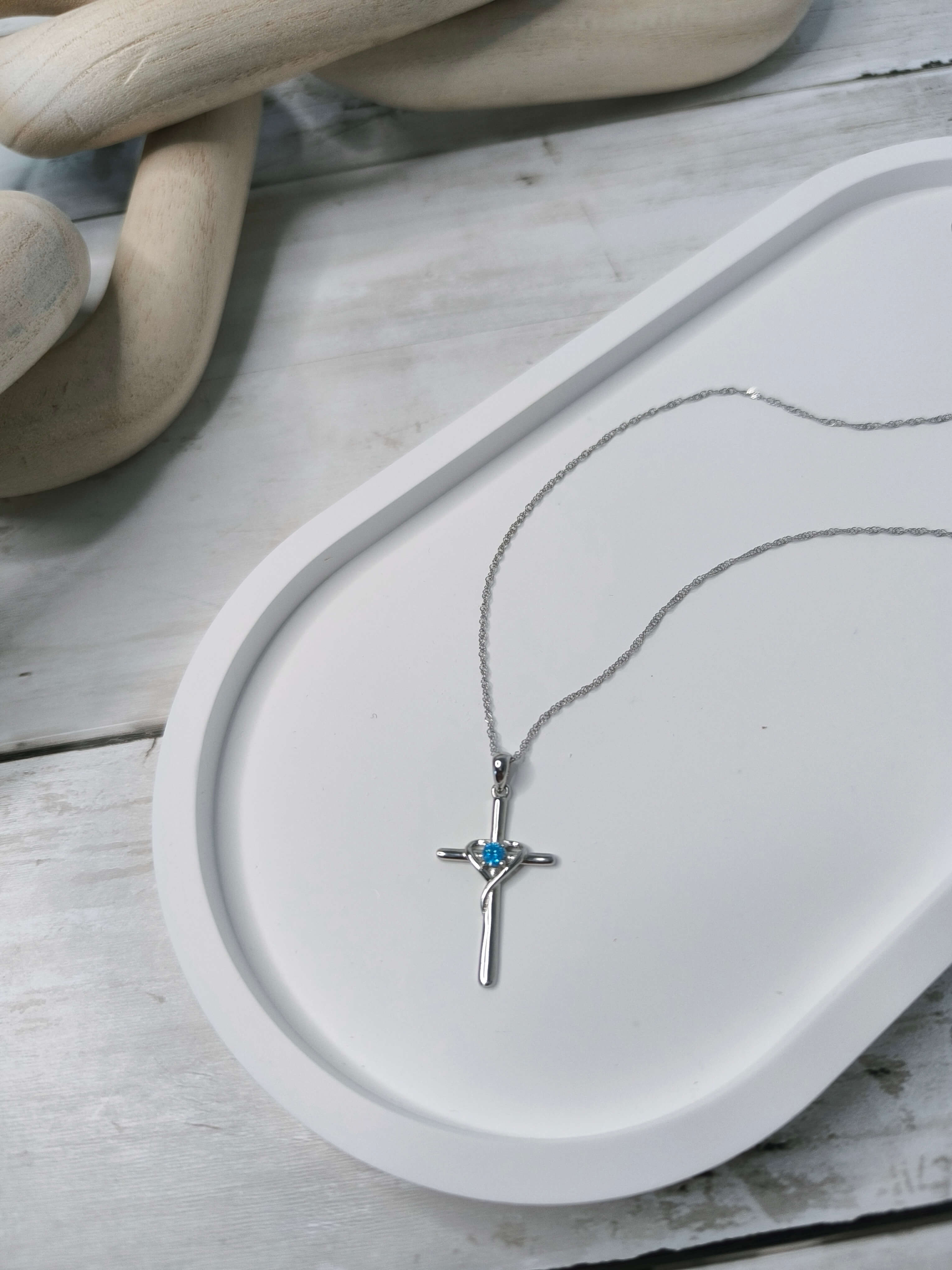 COLLIER FEMME - CHAINE TORSADEE ITALIENNE - PENDANTIF CROIX - PIERRE BLEUE - ARGENT S925