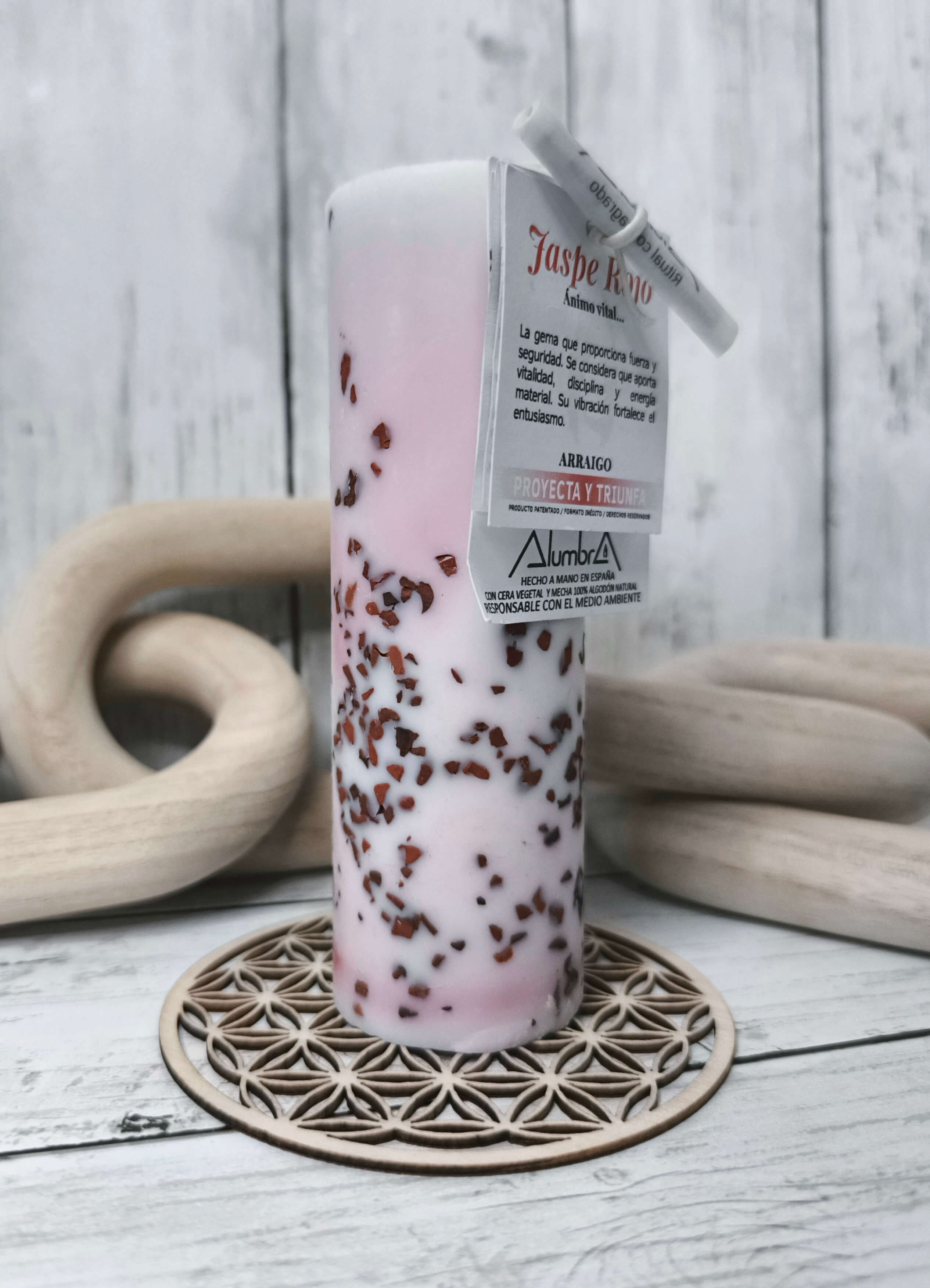 BOUGIE ARTISANALE AU JASPE ROUGE - VITALITE & TRIOMPHE