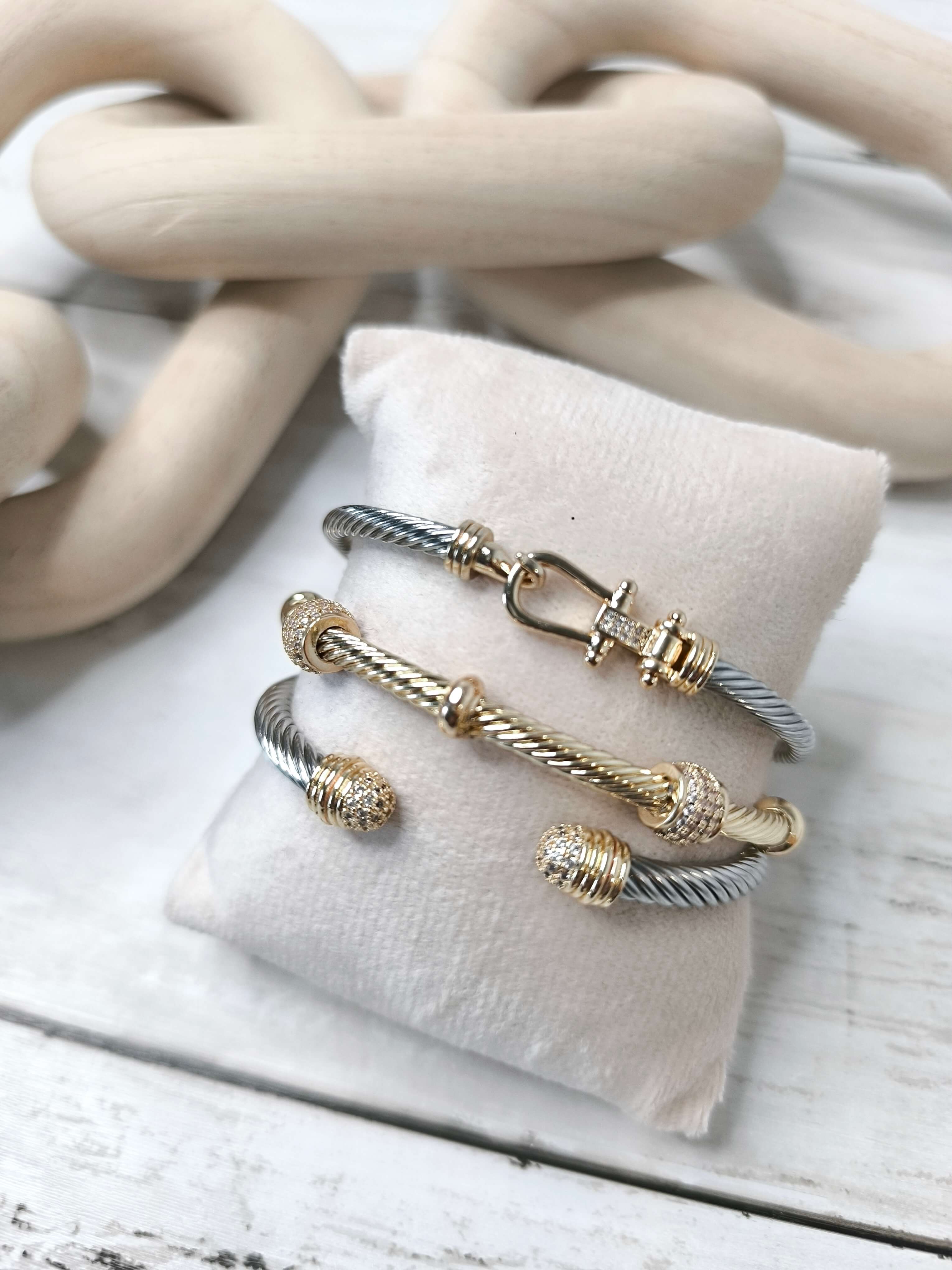 LOT DE 3 BRACELETS FEMME - GEOMETRIQUES - ACIER INOXYDABLE & OR 18K