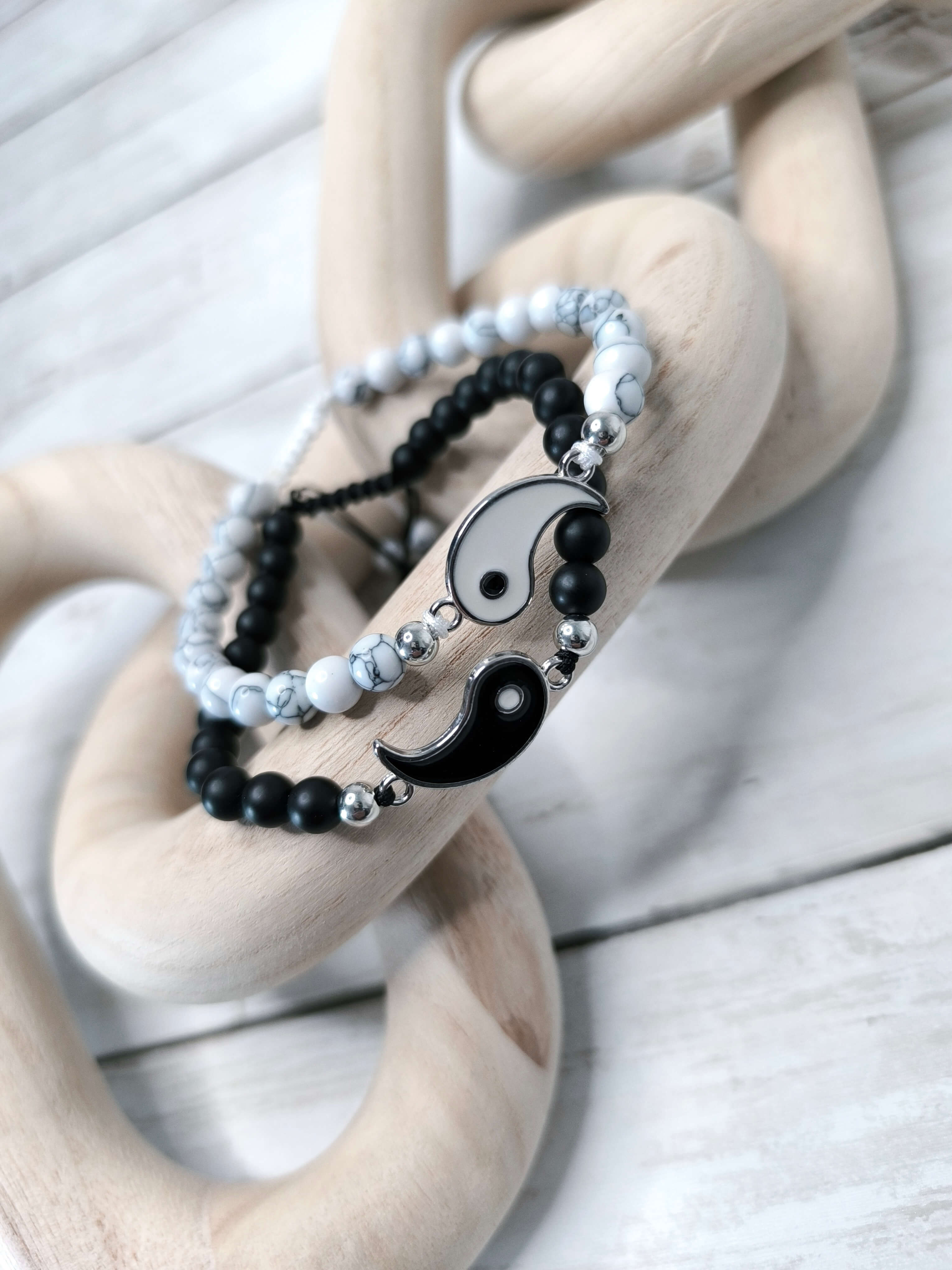 BRACELET COUPLE - YIN & YANG - PIERRE NATURELLE - ONYX NOIR & QUARTZ BLANC