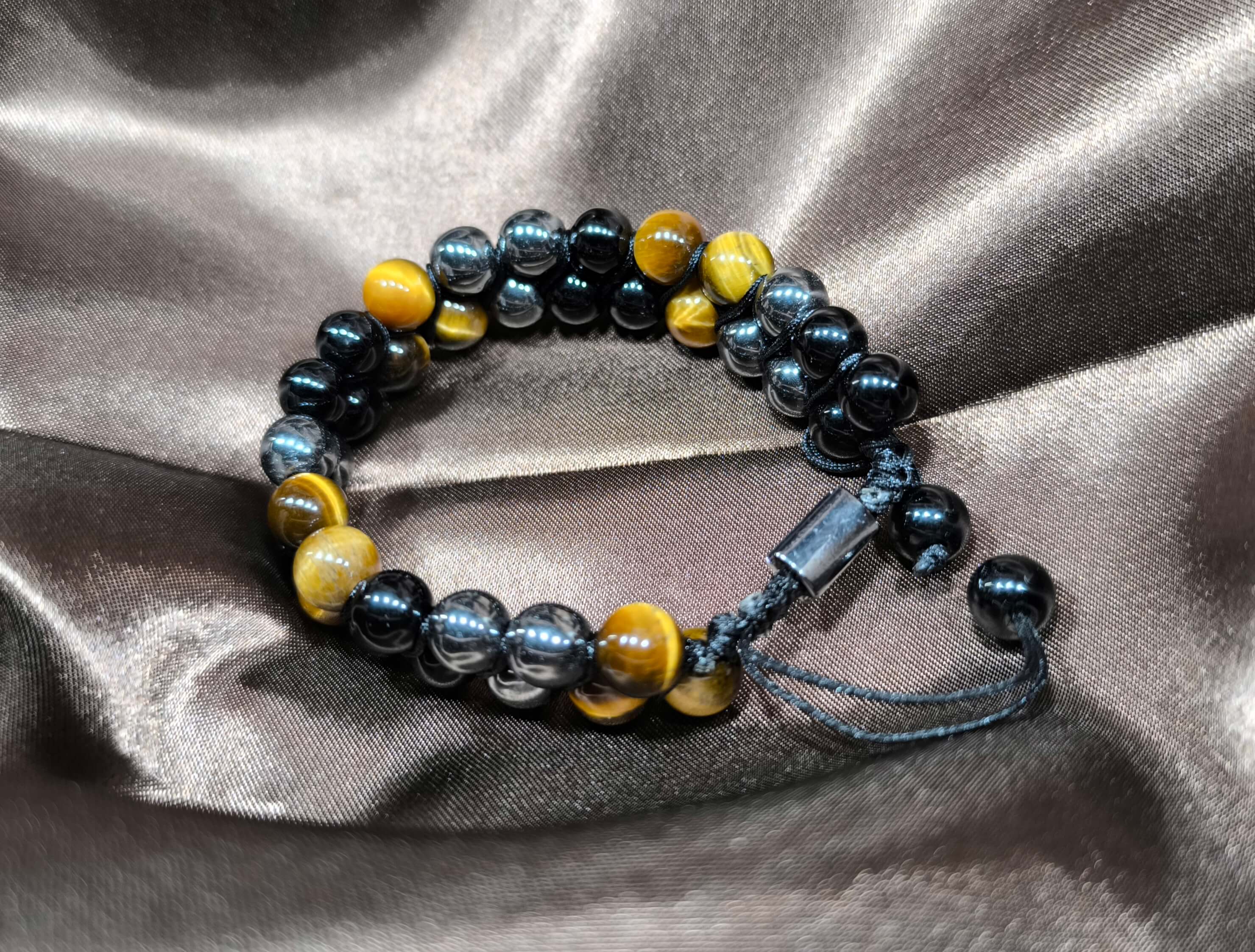 BRACELET HOMME - PIERRE NATURELLE - OEIL DE TIGRE & HEMATITE - PROTECTION & ENERGIE
