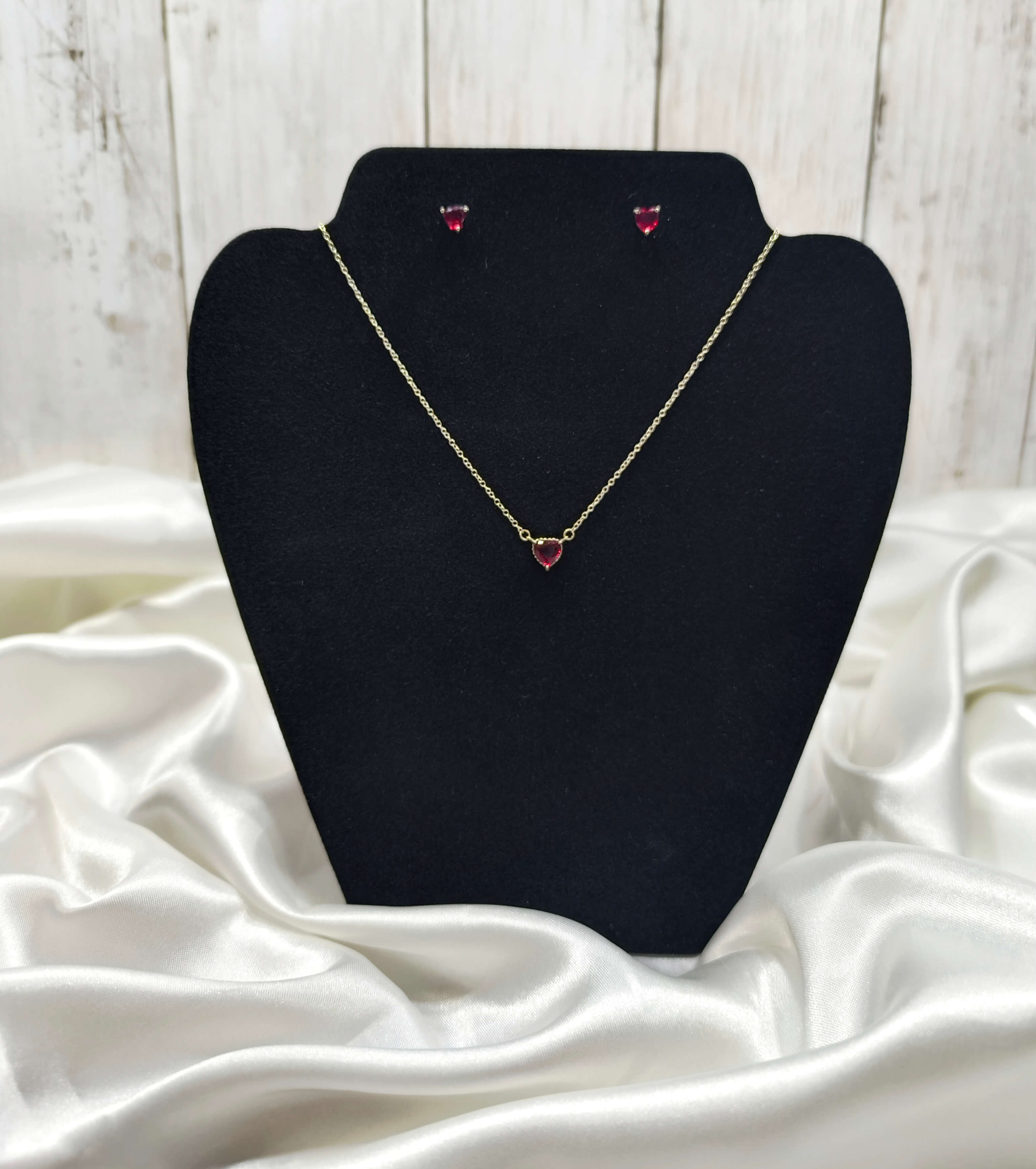PARURE COEUR ROUGE - COLLIER & BOUCLES D'OREILLES - EN ARGENT STERLING 925 