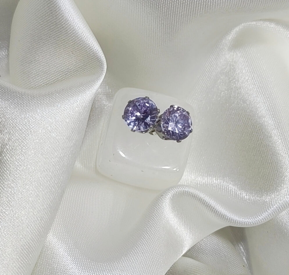 BOUCLES D'OREILLES EN ACIER INOXYDABLE - PIERRES EN ZIRCONE CUBIQUE - 12 COULEURS AU CHOIX - 8MM