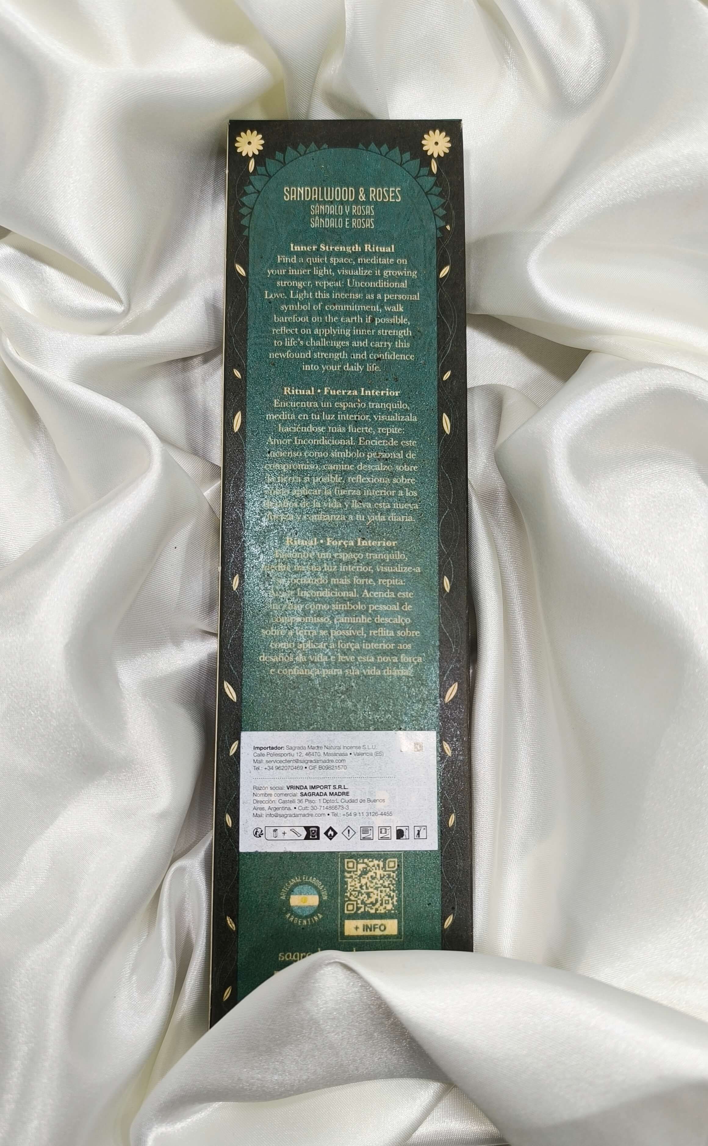 ENCENS RITUEL DE FORCE INTERIEUR - BOIS DE SANTAL & ROSES - BOITE DE 6 BATONNETS ARTISANAUX