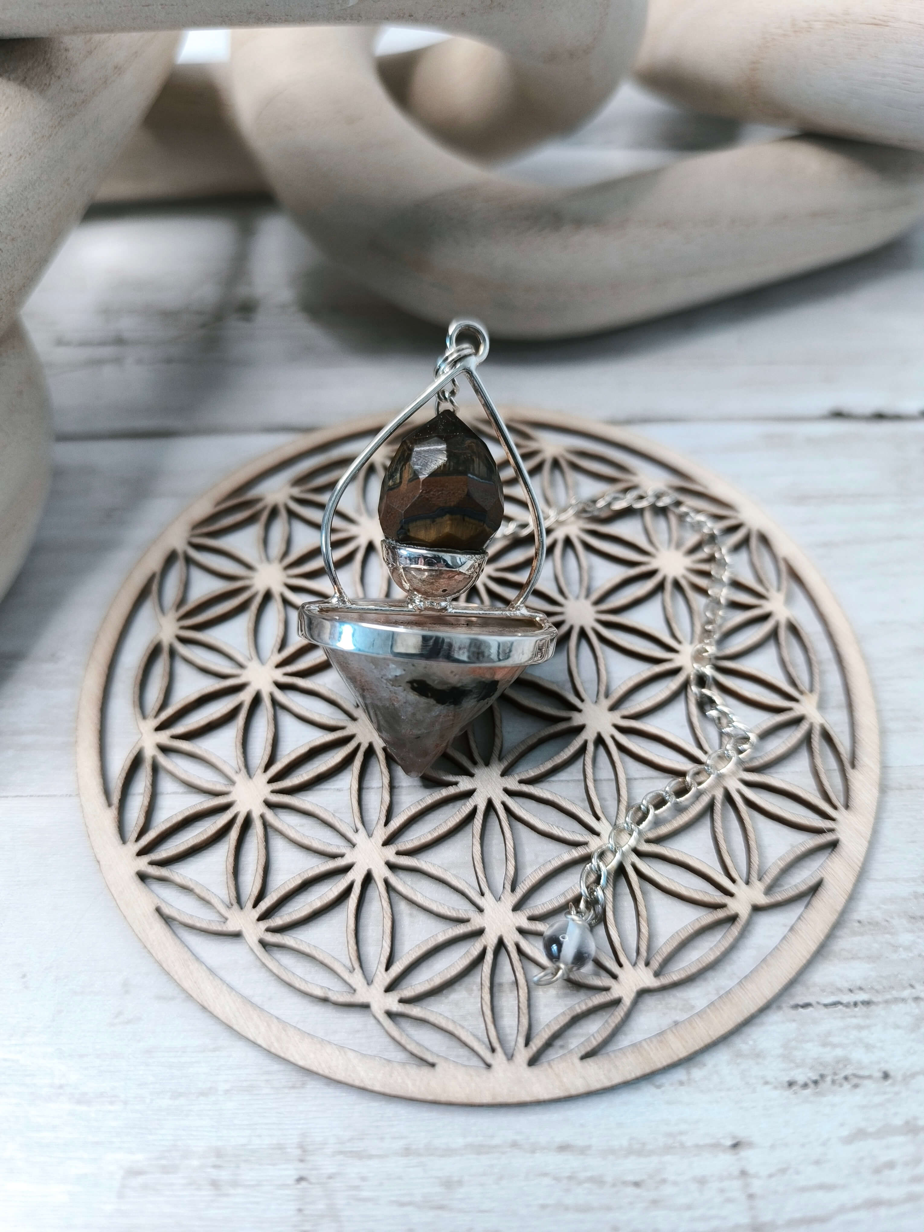 PENDULE DIVINATOIRE - LANTERNE DE VIE - PIERRE DU SOLEIL & OEIL DE TIGRE