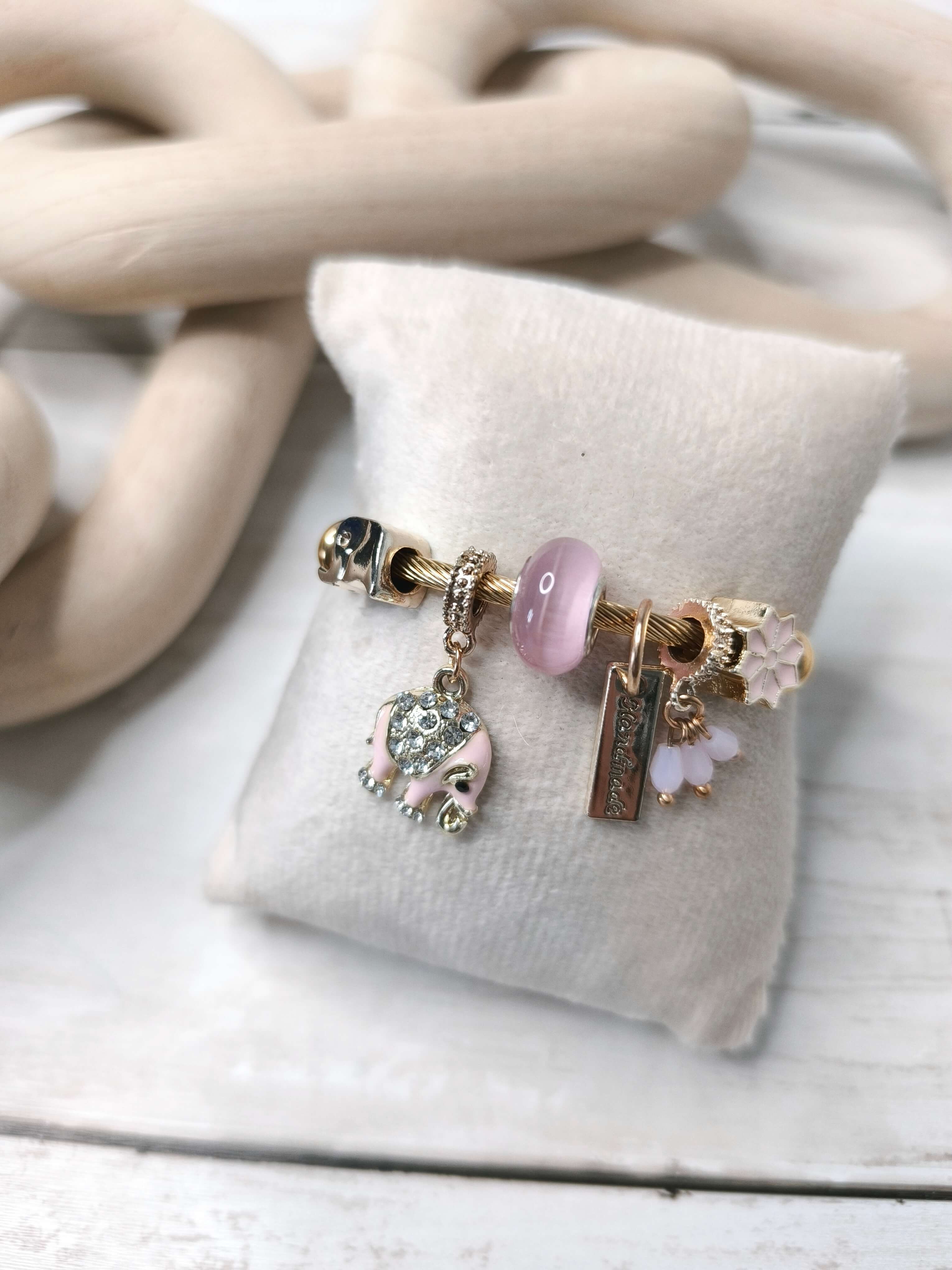 BRACELET FEMME - BRELOQUE - EN ACIER INOXYDABLE - PENDENTIF ELEPHANT & CHARMS DECORATIFS