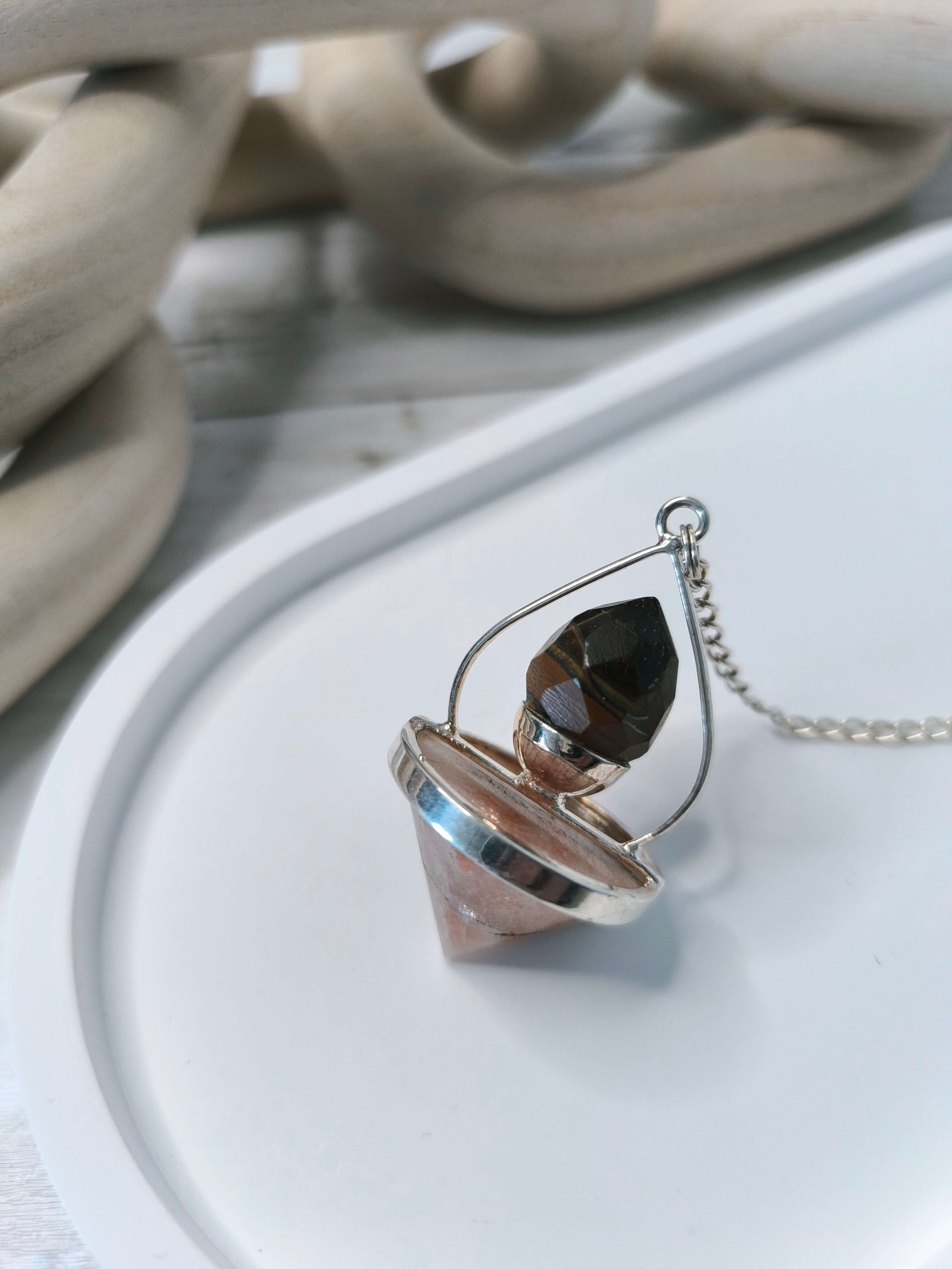 PENDULE DIVINATOIRE - LANTERNE DE VIE - PIERRE DU SOLEIL & OEIL DE TIGRE