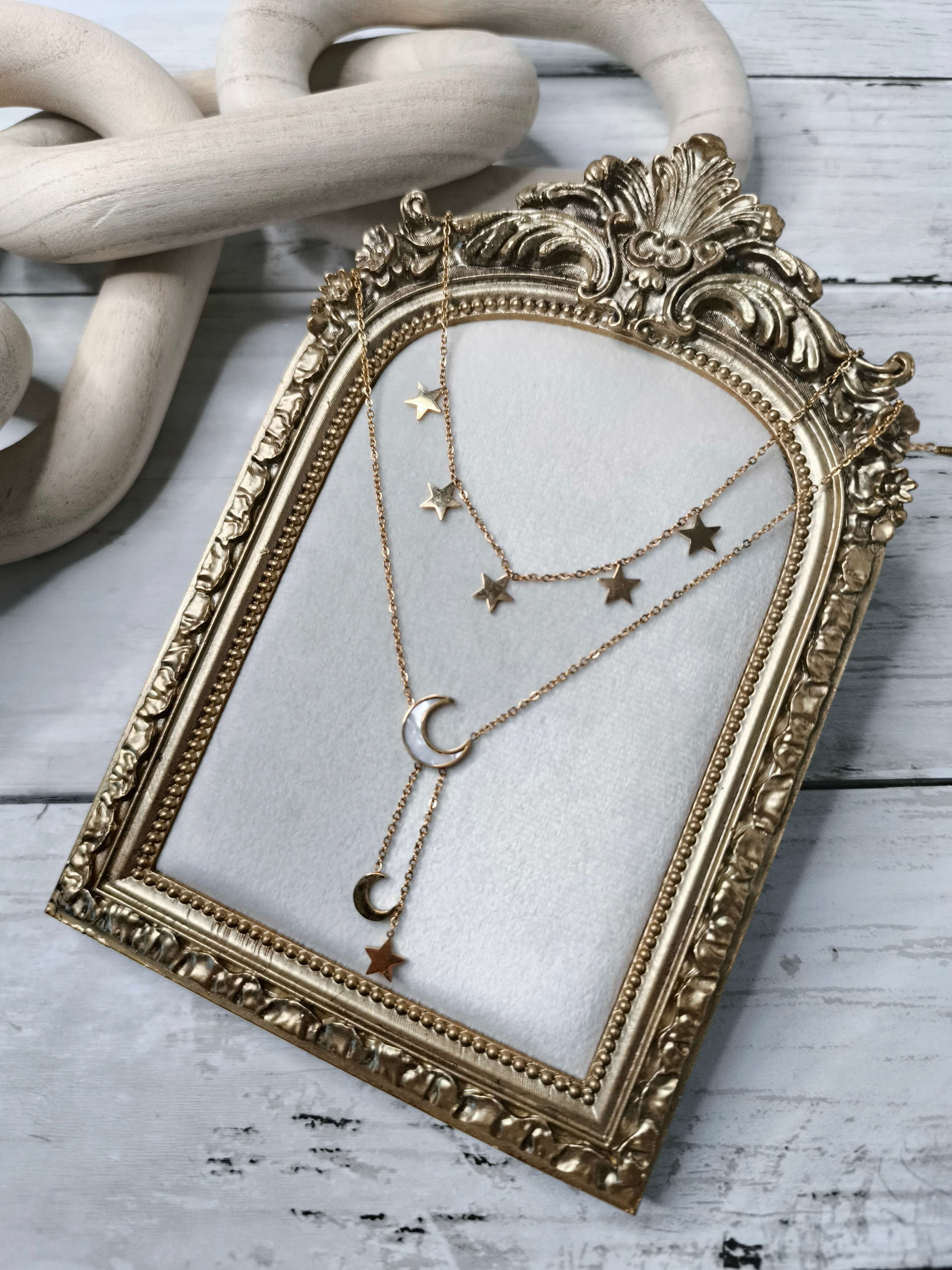 COLLIER FEMME - DEUX NIVEAUX - ACIER INOXYDABLE 304 - PENDENTIF ETOILES & DEMI LUNE ELEGANTS