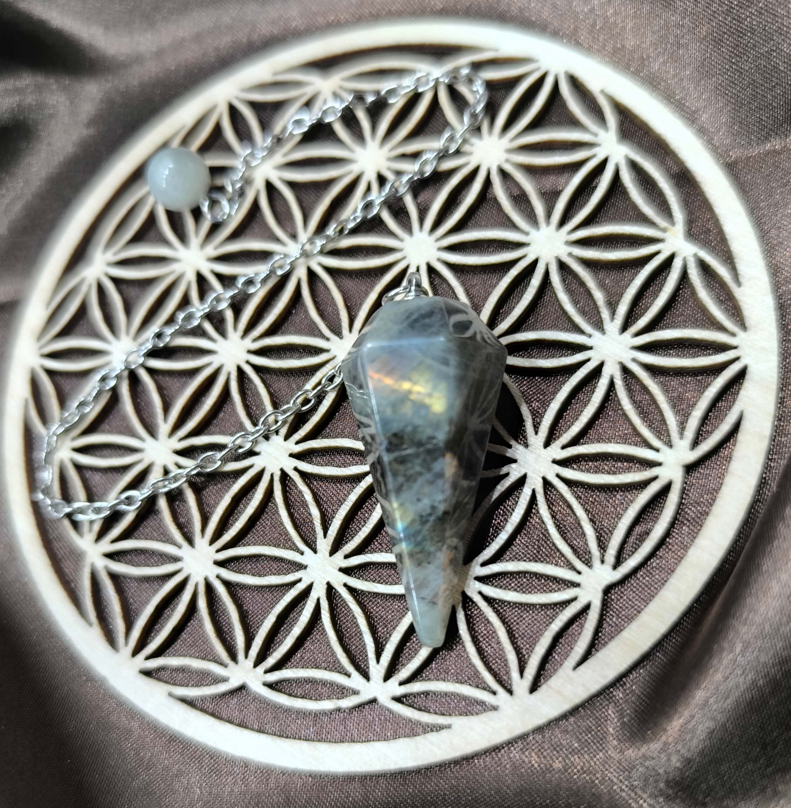 PENDULE DIVINATOIRE - LABRADORITE - PROTECTION, INTUITION & LUMIERE INTERIEURE