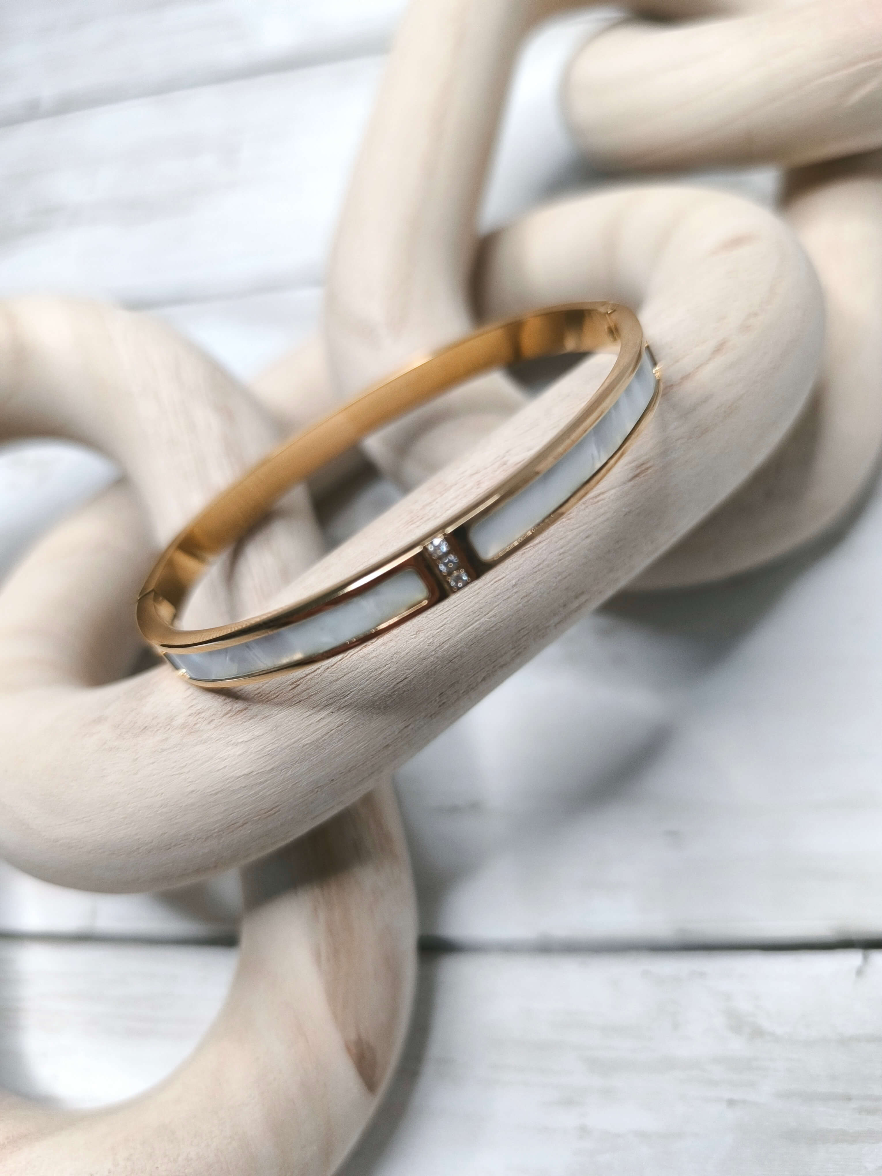 BRACELET FEMME - DORE - COQUILLAGES ORMEAUX NACRE - ACIER INOXYDABLE & TITANE