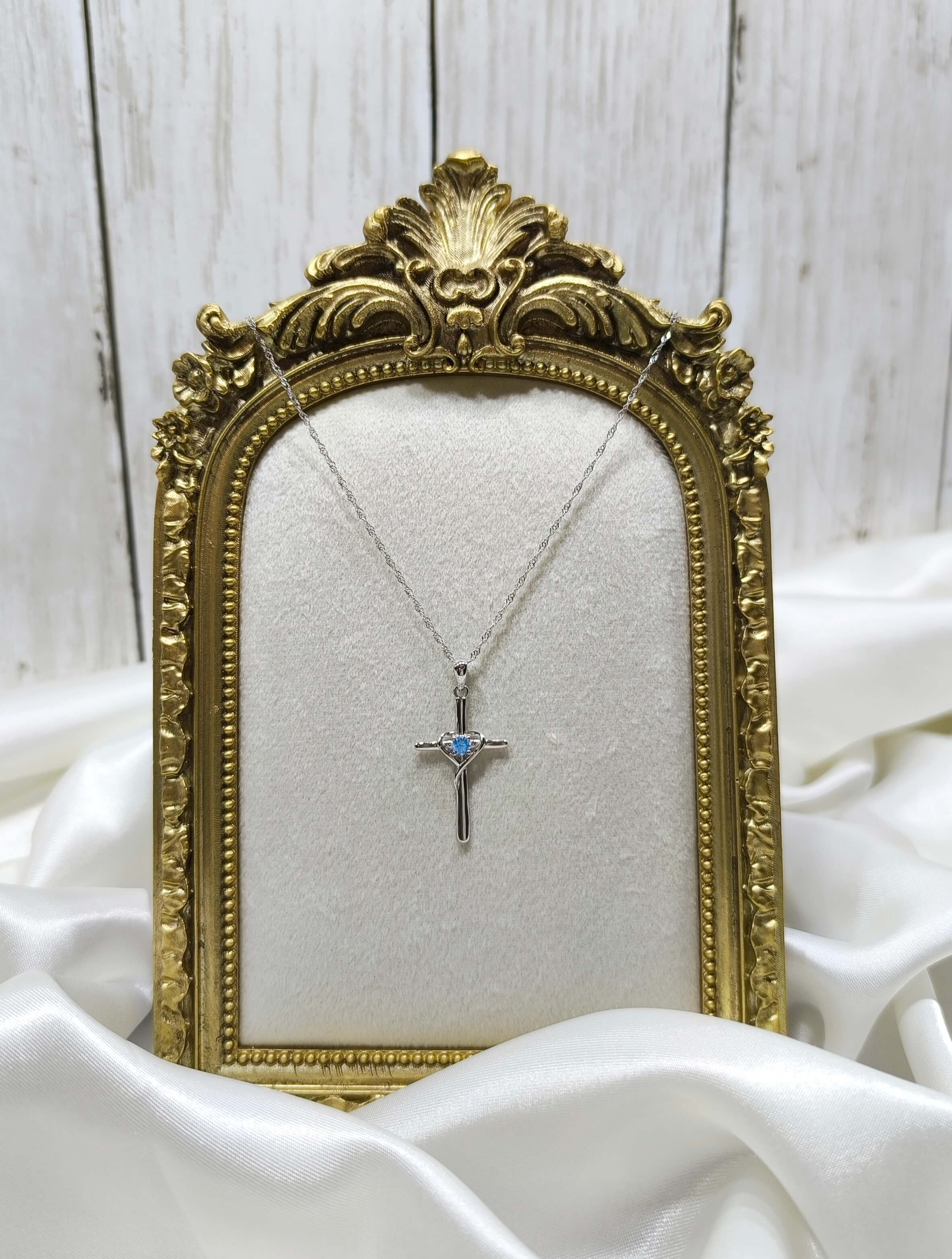 COLLIER FEMME - CHAINE TORSADEE ITALIENNE - PENDANTIF CROIX - PIERRE BLEUE - ARGENT S925