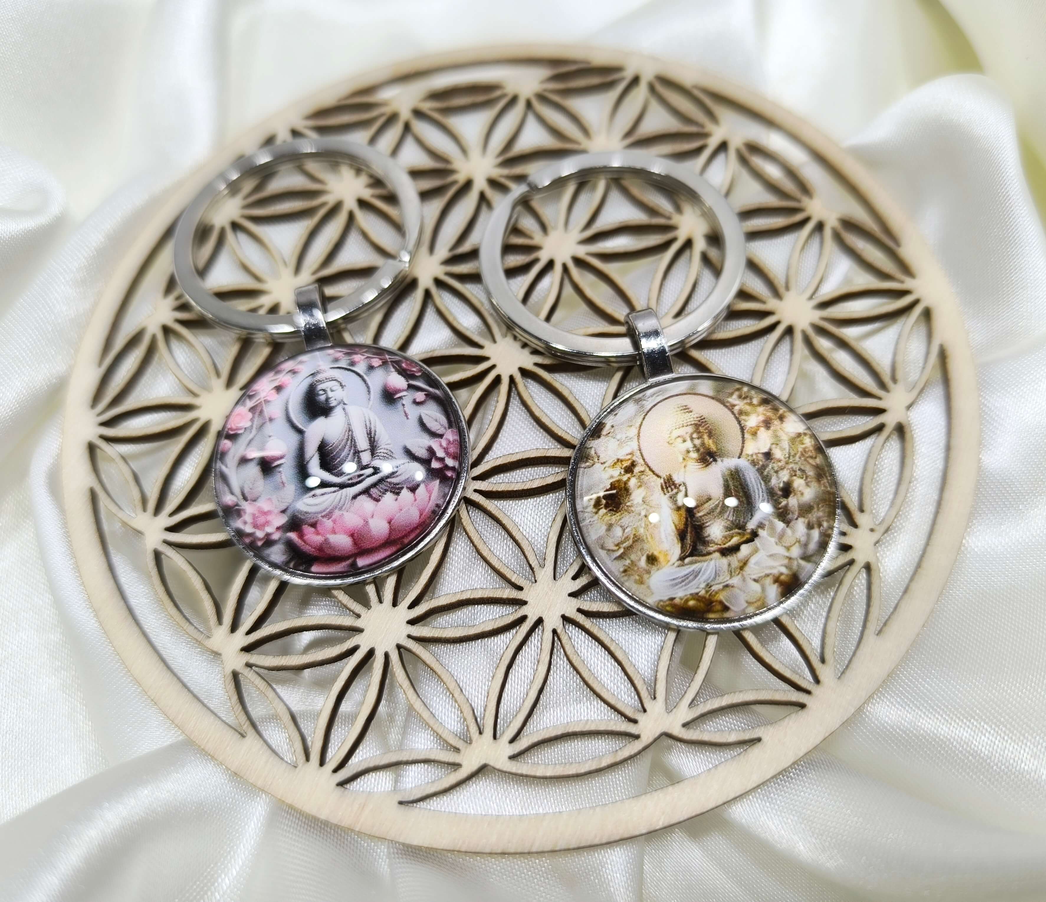 PORTE CLES VINTAGE - BOUDDHA EN MEDITATION - ACCESSOIRE SPIRITUEL - ROSE OU DORE