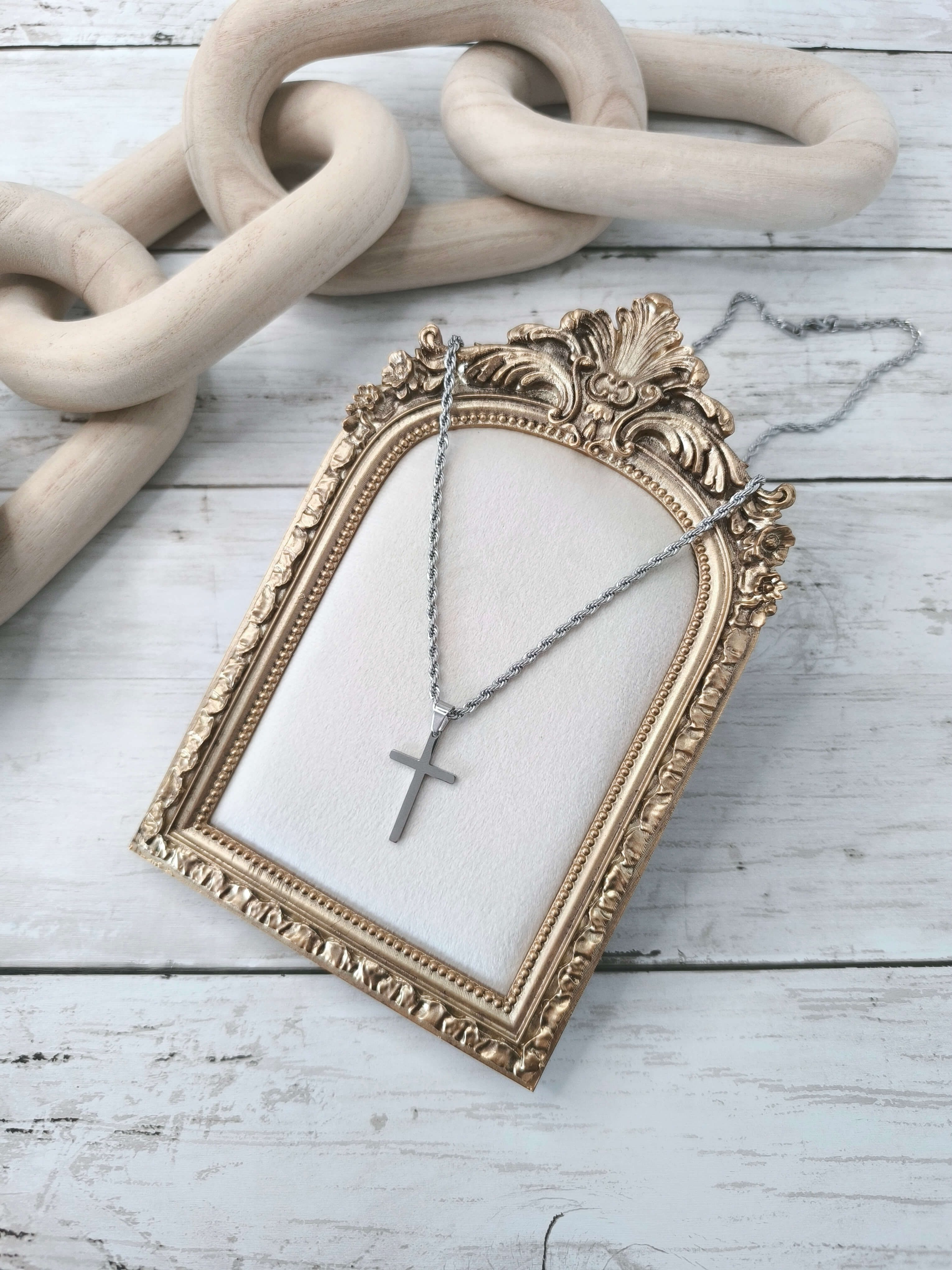 COLLIER HOMME CROIX - ACIER INOXYDABLE PLAQUE OR 18K OU ARGENTE