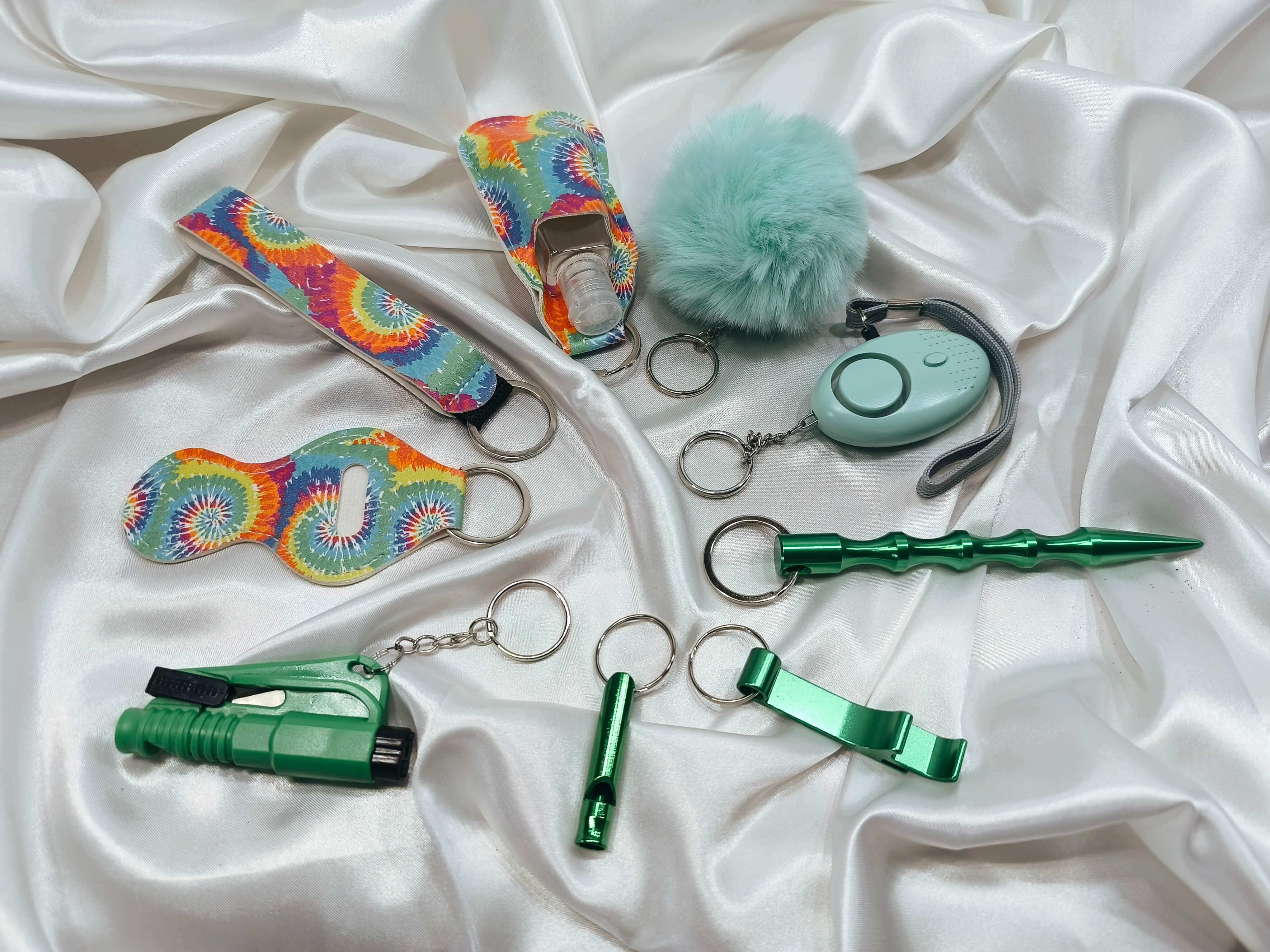 KIT DE SECURITE PORTE CLES - 10 PIECES - PRATIQUE & FONCTIONNEL - COLORIES AU CHOIX