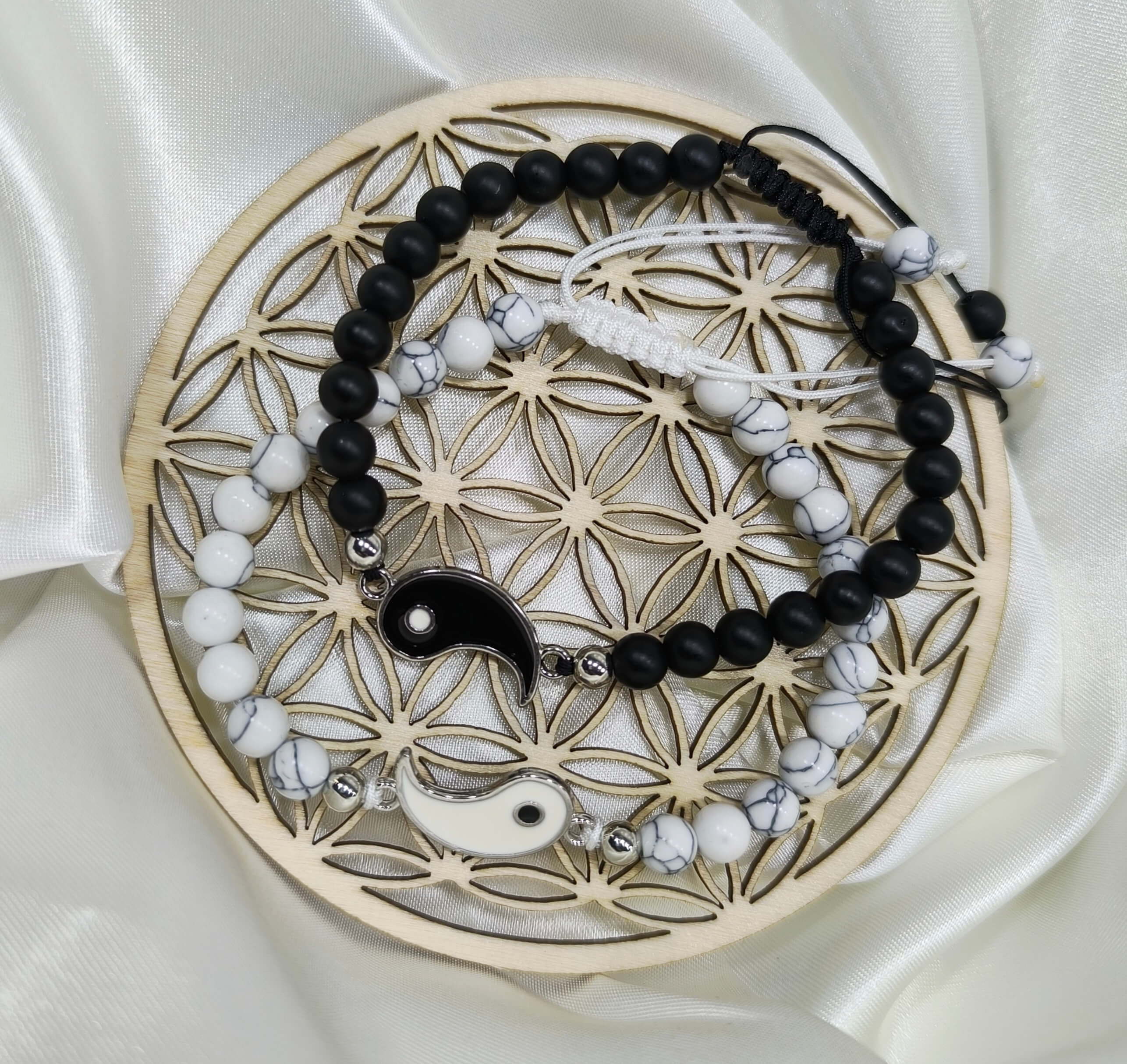 BRACELET COUPLE - YIN & YANG - PIERRE NATURELLE - ONYX NOIR & QUARTZ BLANC