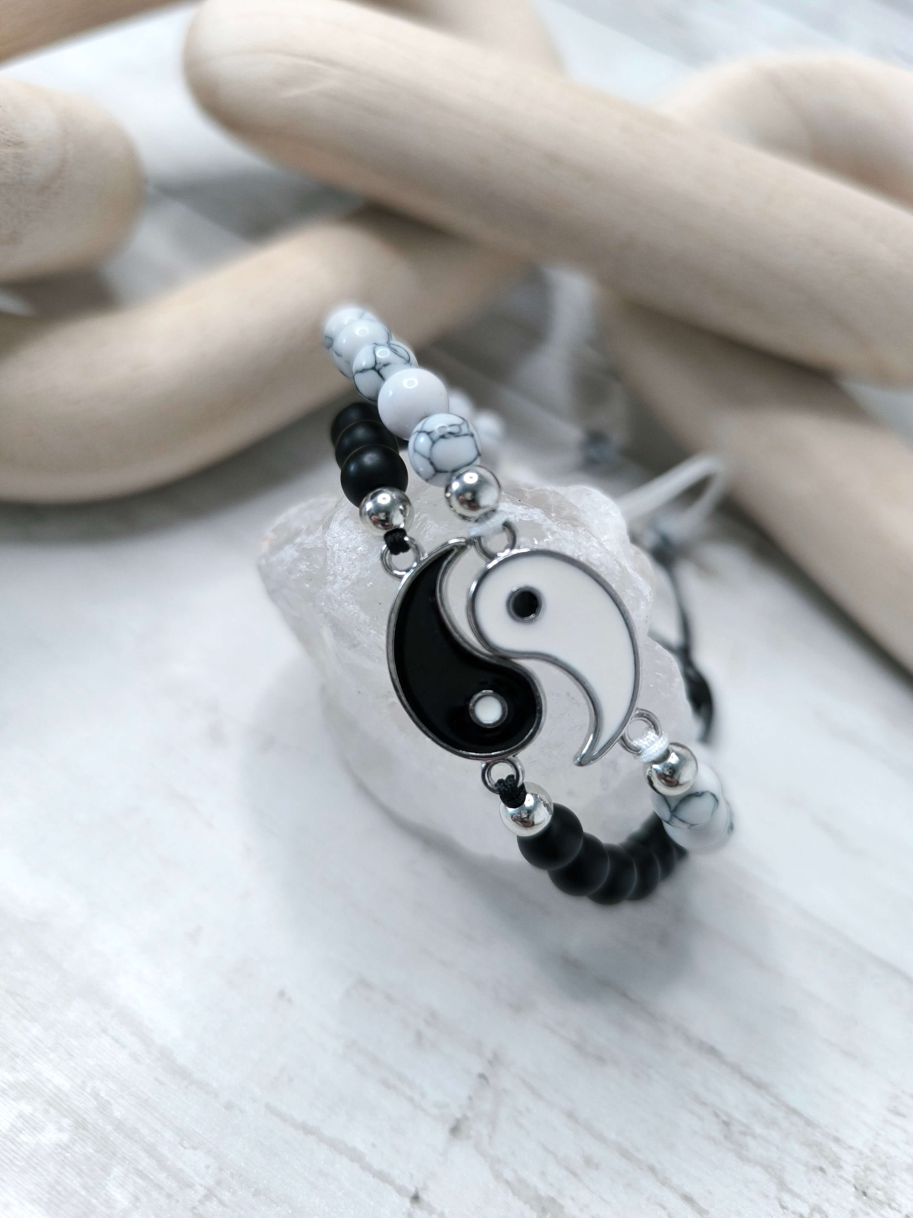BRACELET COUPLE - YIN & YANG - PIERRE NATURELLE - ONYX NOIR & QUARTZ BLANC