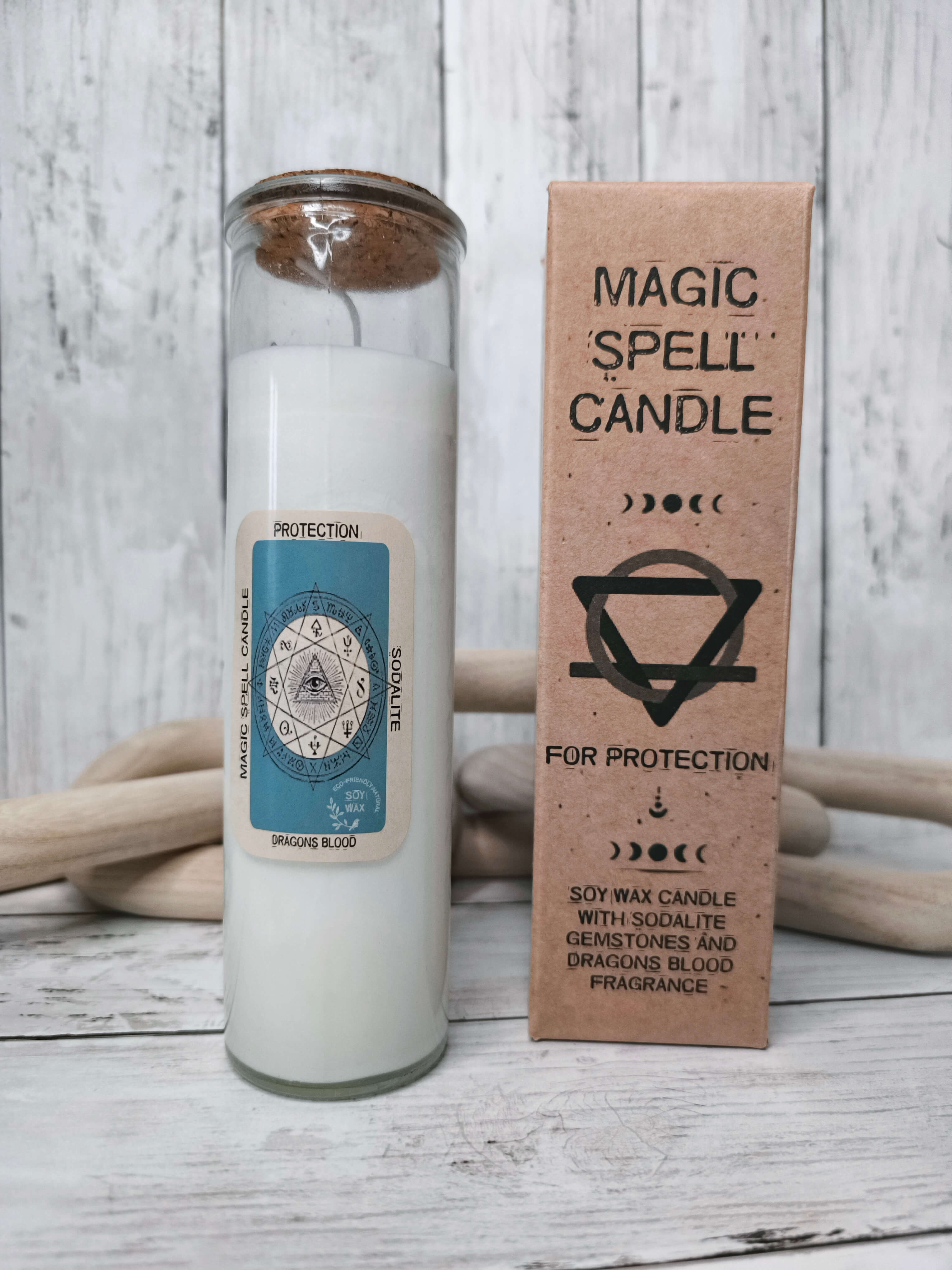 BOUGIE MAGIQUE DE PROTECTION - SODALITE, SANG DE DRAGON & CIRE DE SOJA