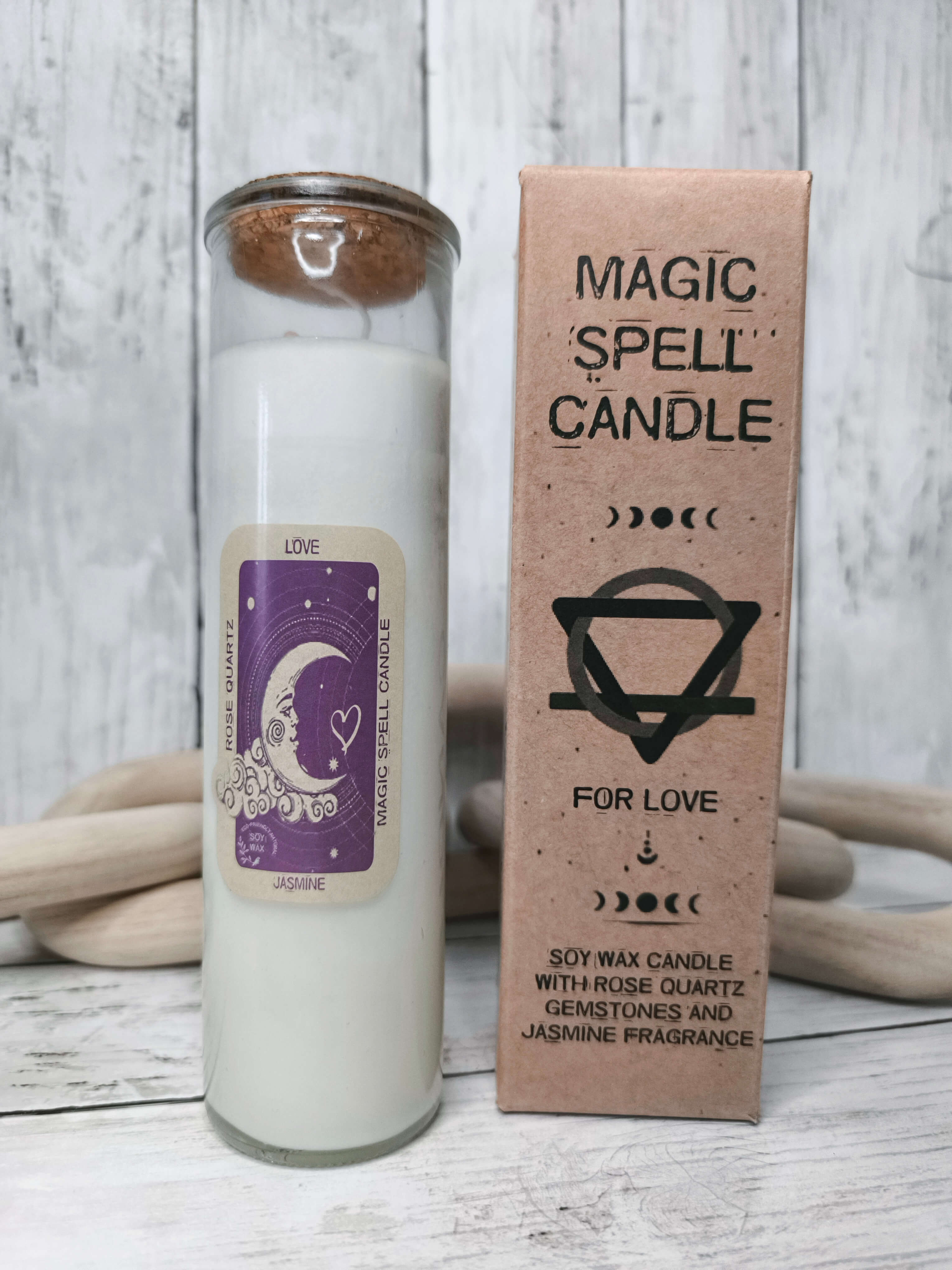 BOUGIE MAGIQUE DE l'AMOUR - QUARTZ ROSE & JASMIN - CIRE DE SOJA