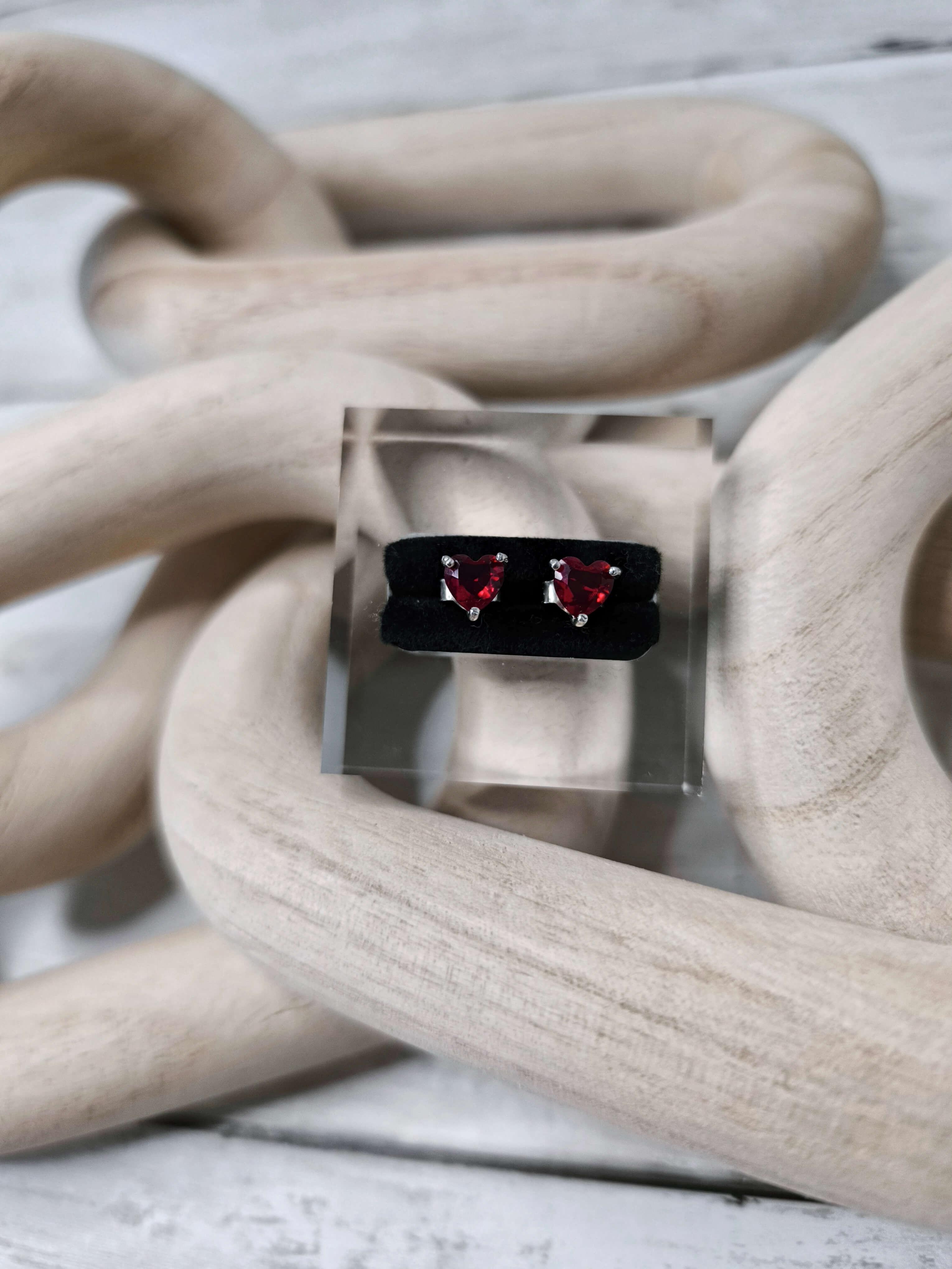 BOUCLES D'OREILLES FEMME - ARGENT STERLING 925 - COEUR ROUGE ECLATANT