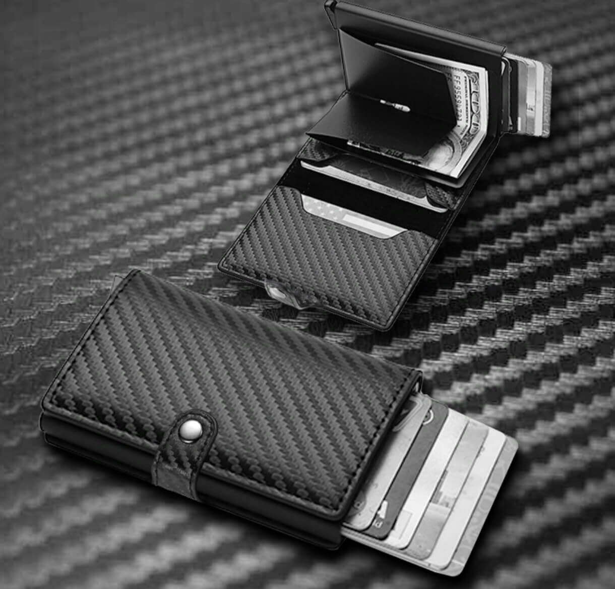 PORTE CARTES NOIR POUR HOMME - IMITATION CARBONNE - ELEGANT & COMPACTE