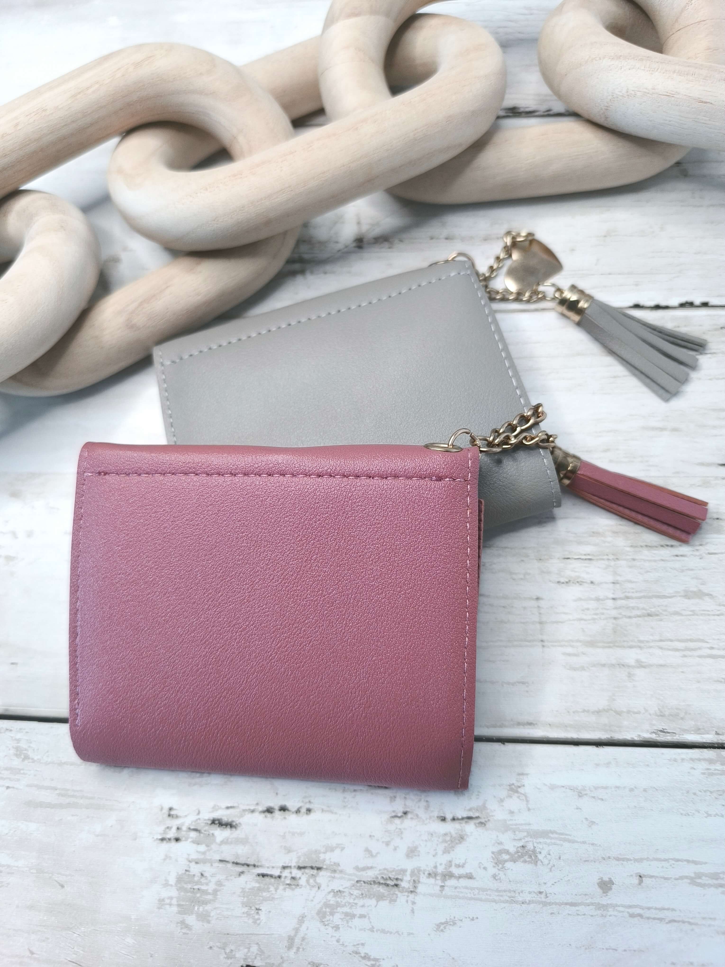 Portefeuille Femme Élégant – Rose ou Gris – Charm Cœur 