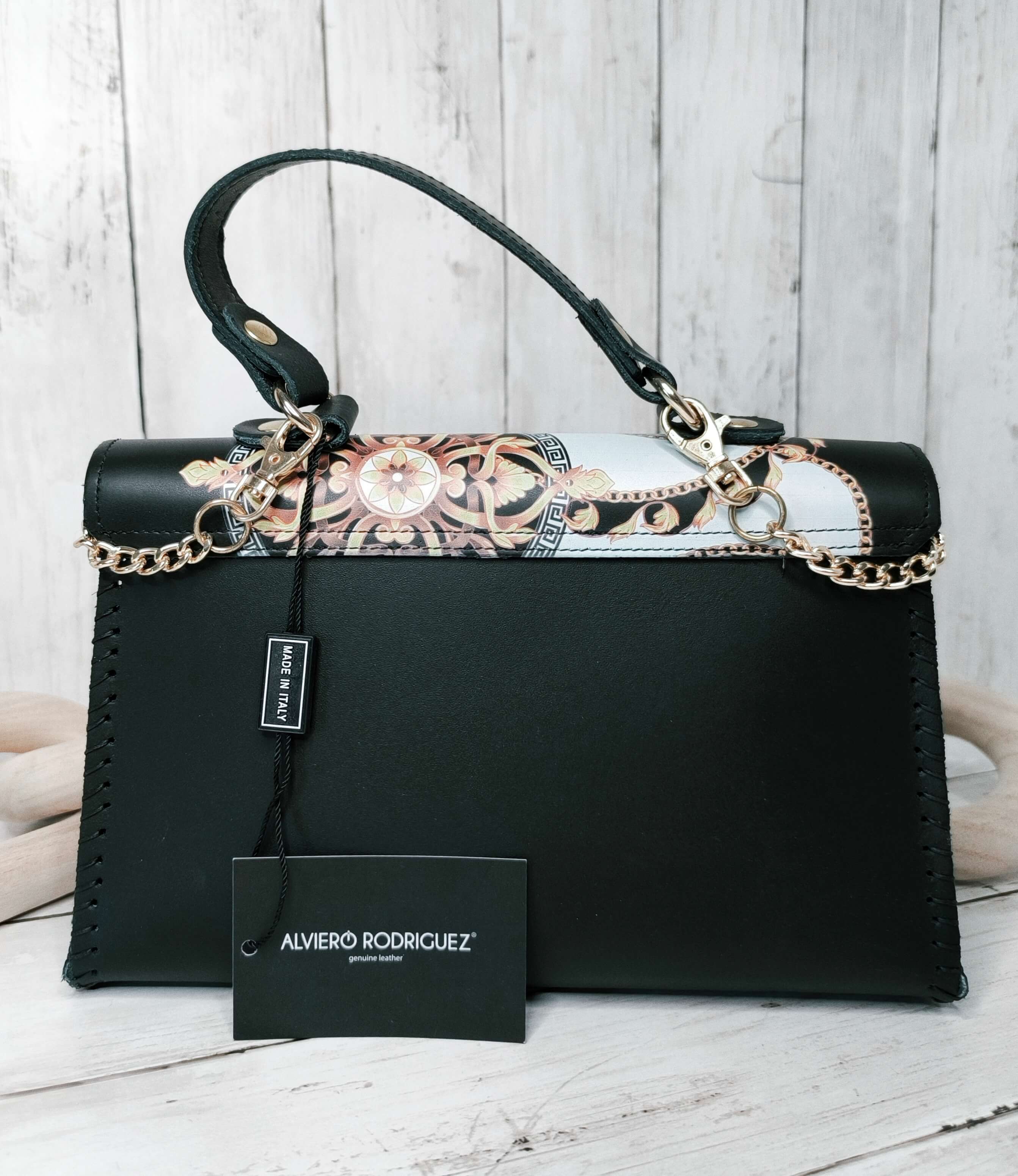 SAC CHARLOTTE ROYAL WHITE - ALVIERO RODRIGUEZ - CUIR COUSU MAIN - MADE IN ITALY