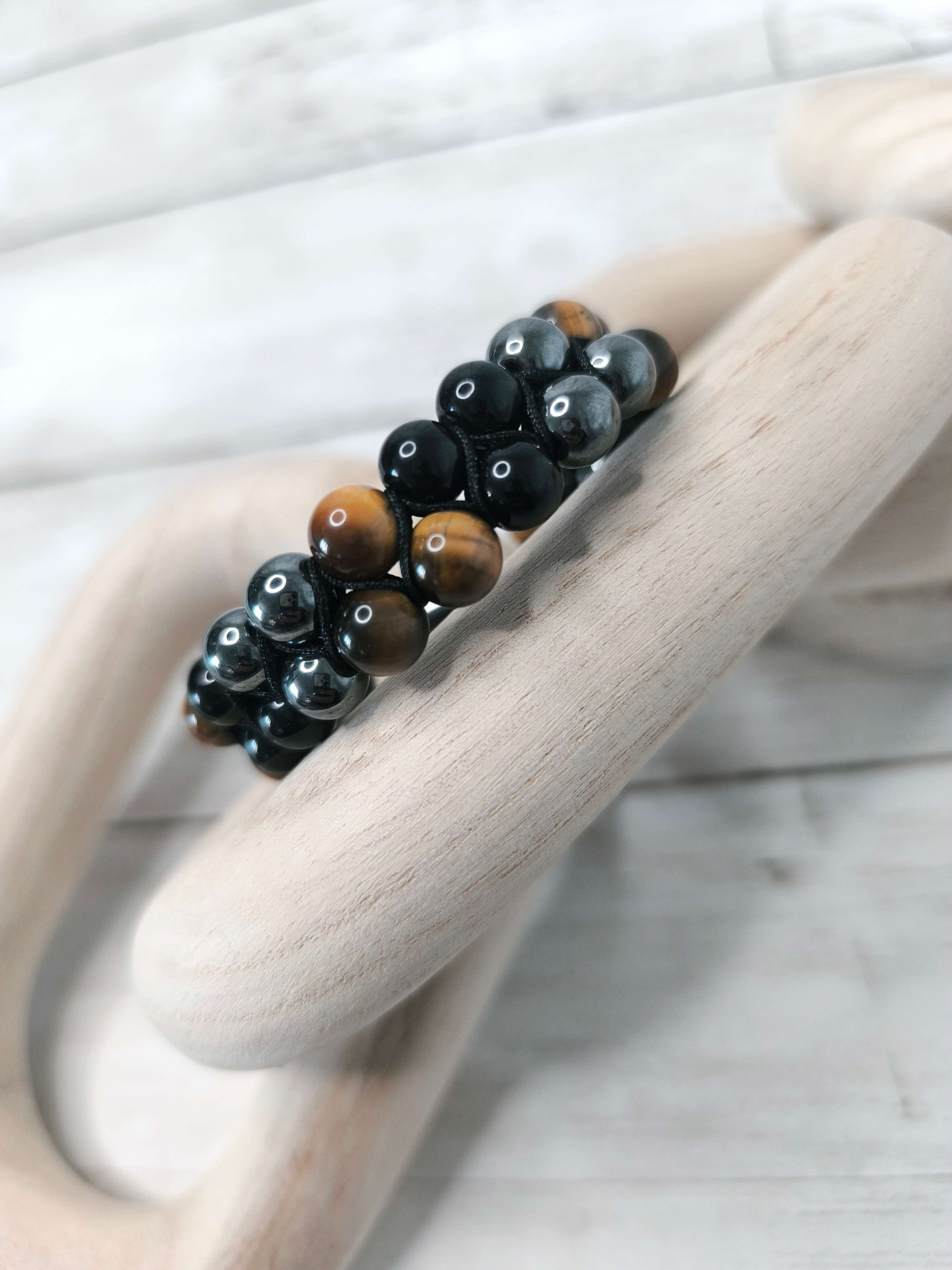 BRACELET HOMME - PIERRE NATURELLE - OEIL DE TIGRE & HEMATITE - PROTECTION & ENERGIE