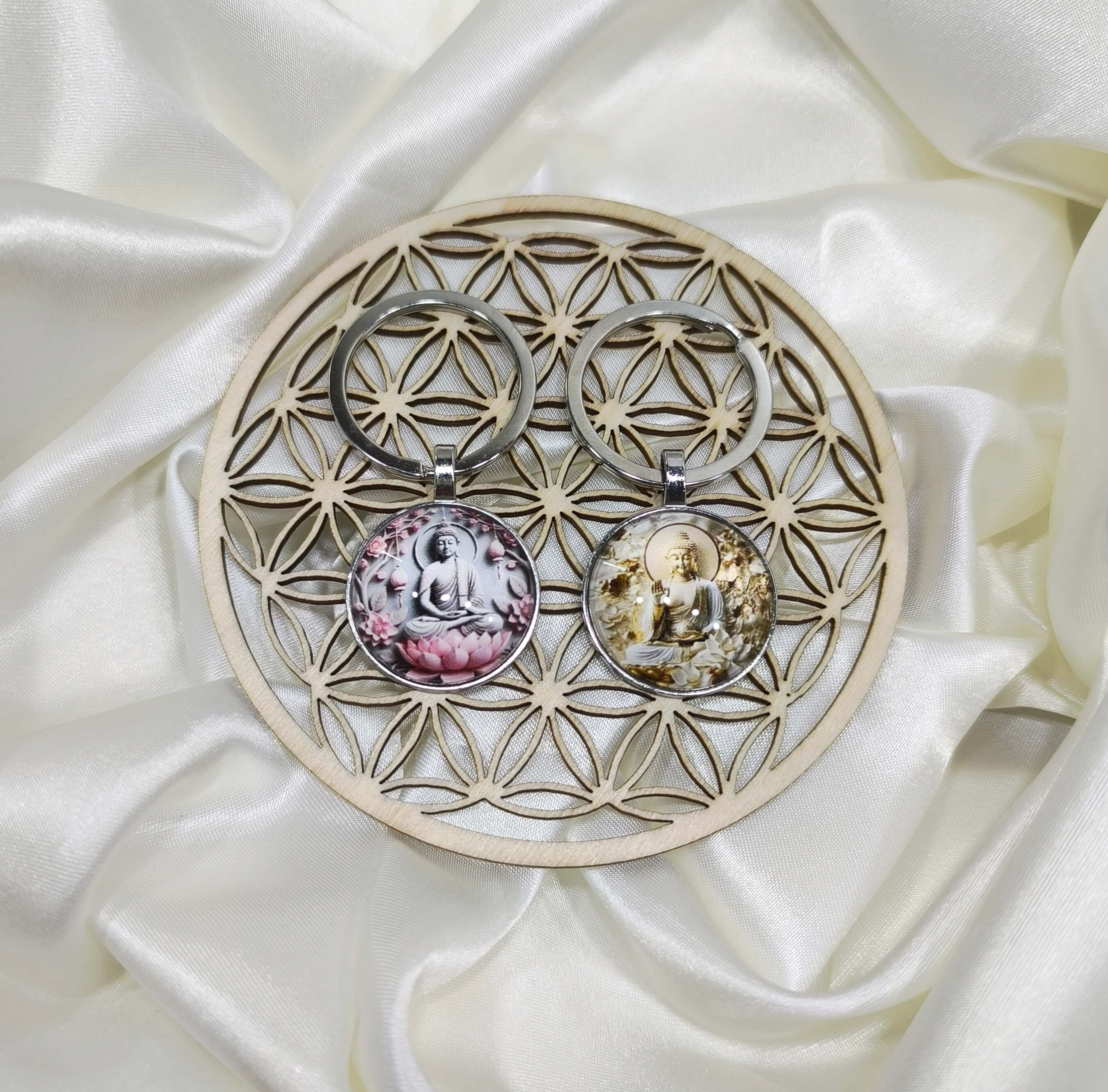 PORTE CLES VINTAGE - BOUDDHA EN MEDITATION - ACCESSOIRE SPIRITUEL - ROSE OU DORE