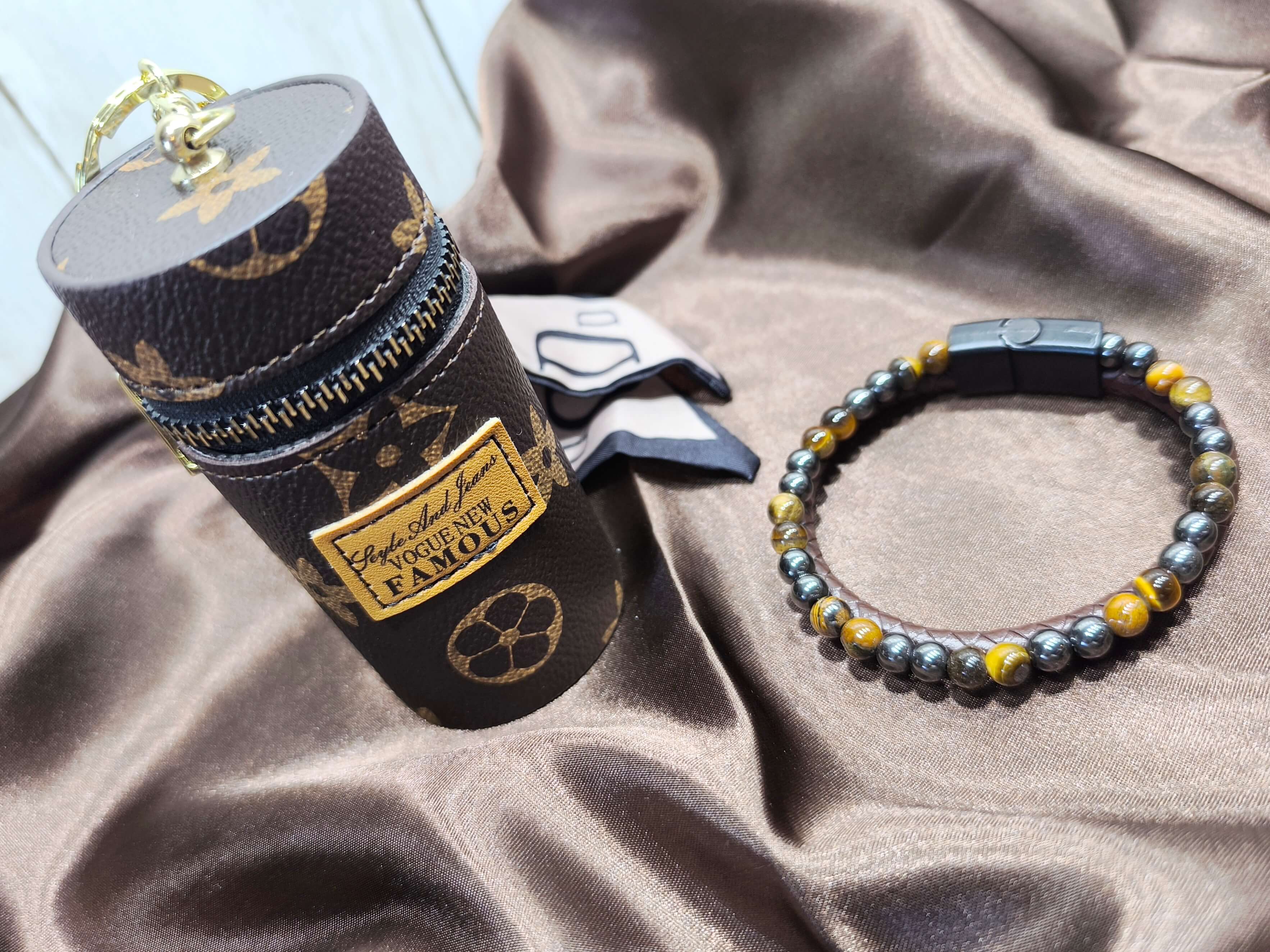 COFFRET CADEAU HOMME - RAFFINE & UNIQUE - PORTEFFEUILLE - PORTE CLES - BRACELET OEIL DE TIGRE