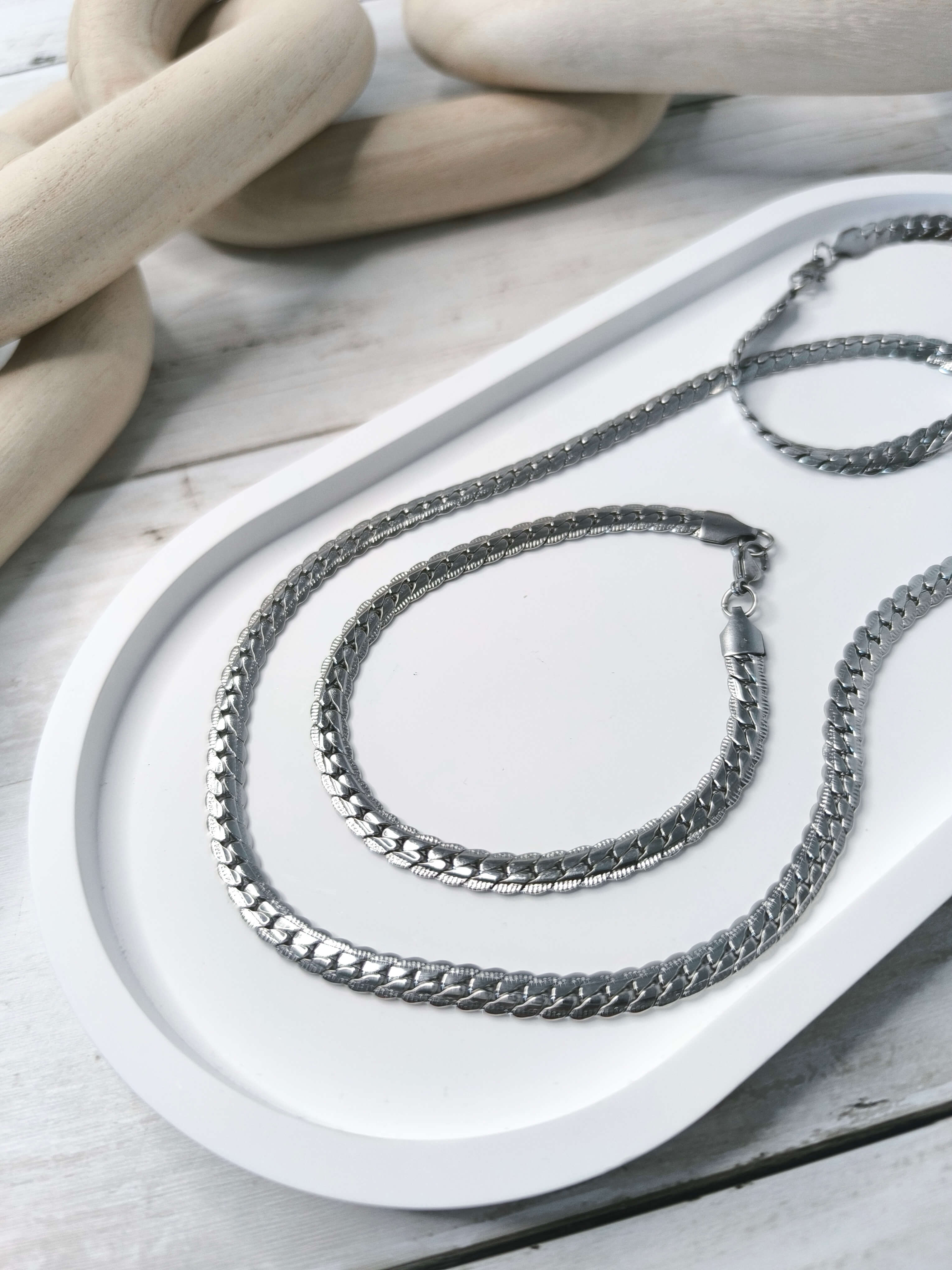 PARURE HOMME - COLLIER 60 CM & BRACELET 21 CM - EN ACIER INOXYDABLE - MAILLES SERREES